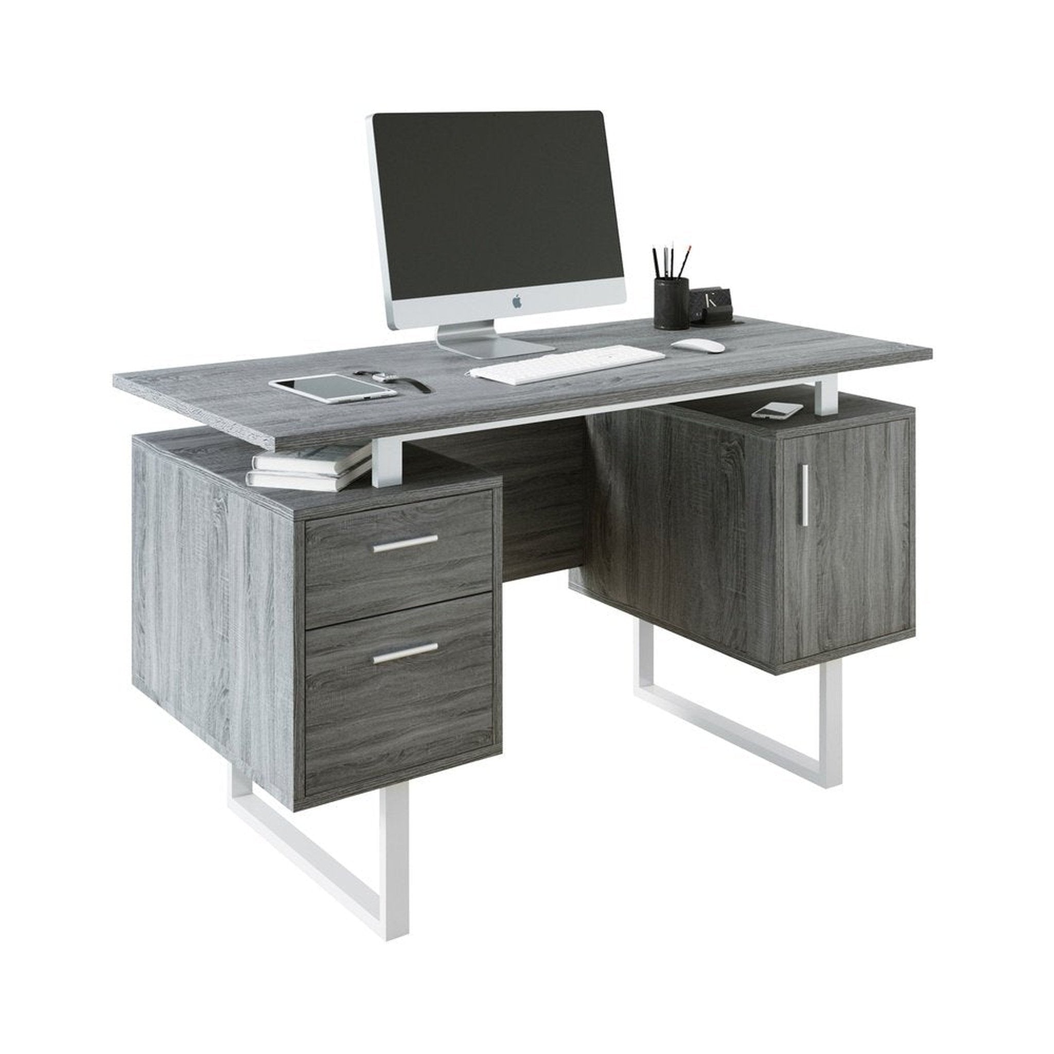 Techni Mobili Modern Office Desk with Storage, Grey Techni Mobili