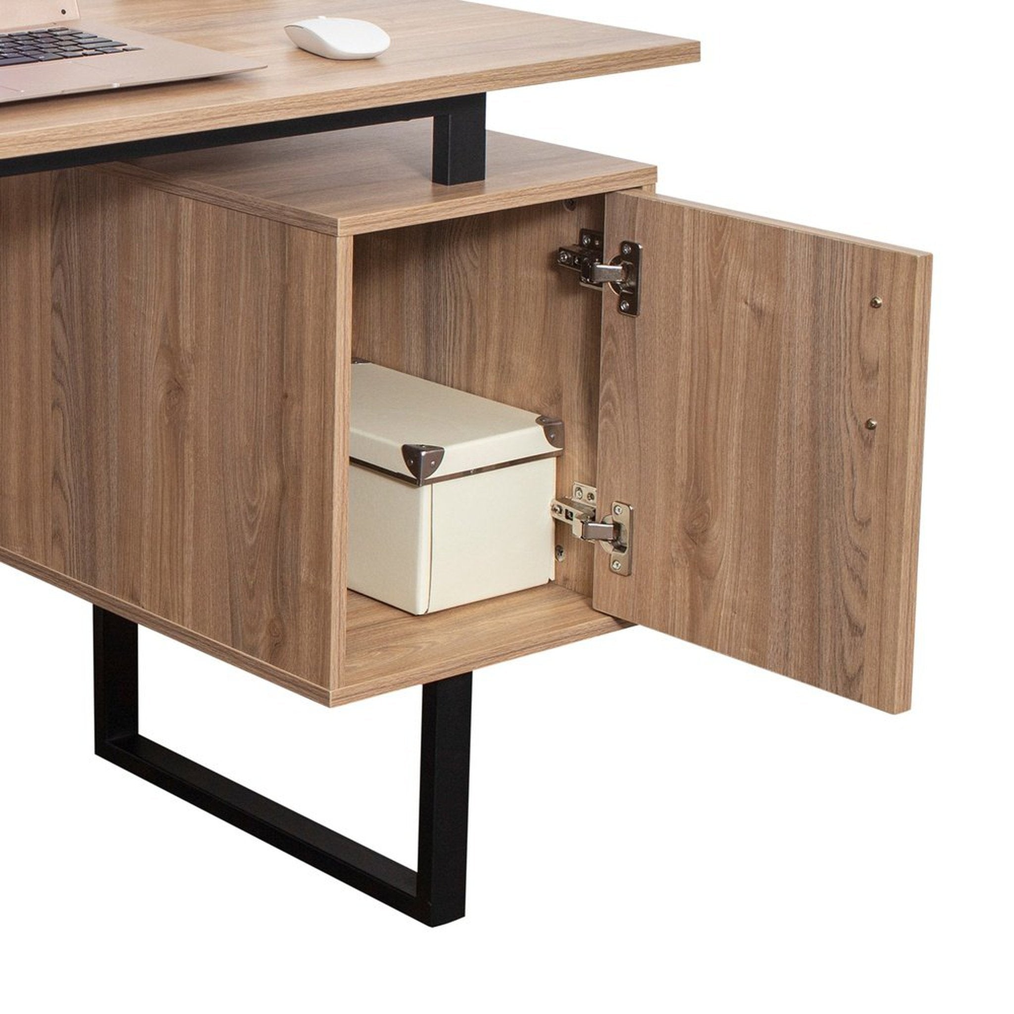 Techni Mobili Modern Office Desk with Storage, Walnut Techni Mobili