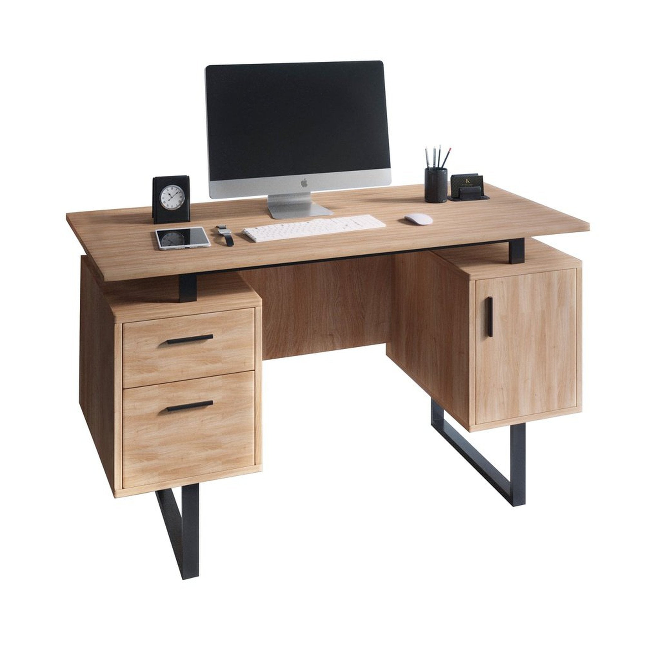 Techni Mobili Modern Office Desk with Storage, Walnut Techni Mobili