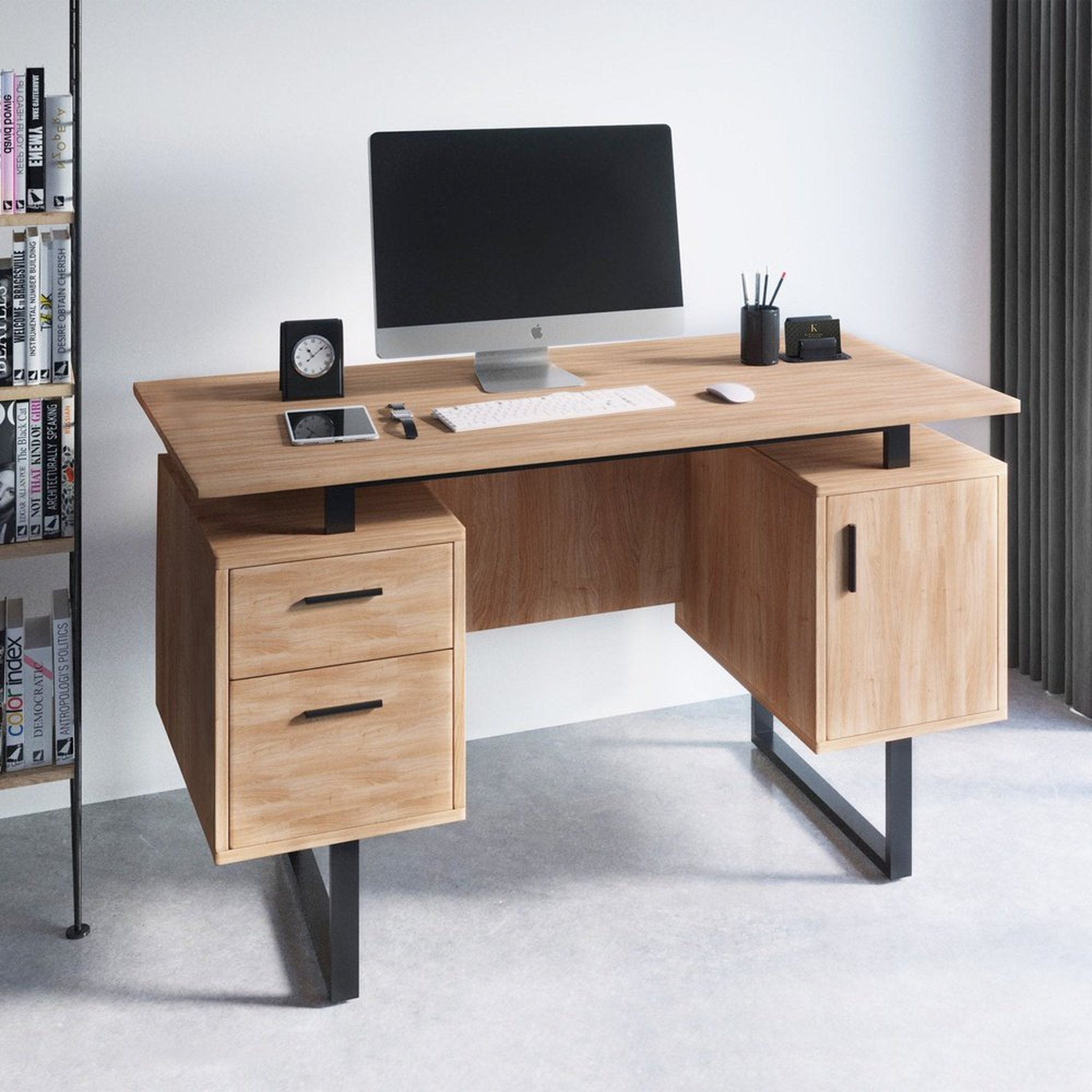 Techni Mobili Modern Office Desk with Storage, Walnut Techni Mobili