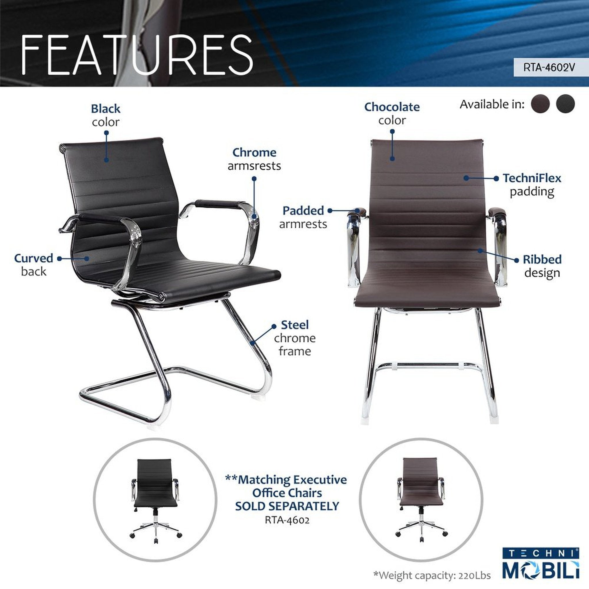 Techni Mobili Modern Visitor Office Chair, Black Techni Mobili Chairs