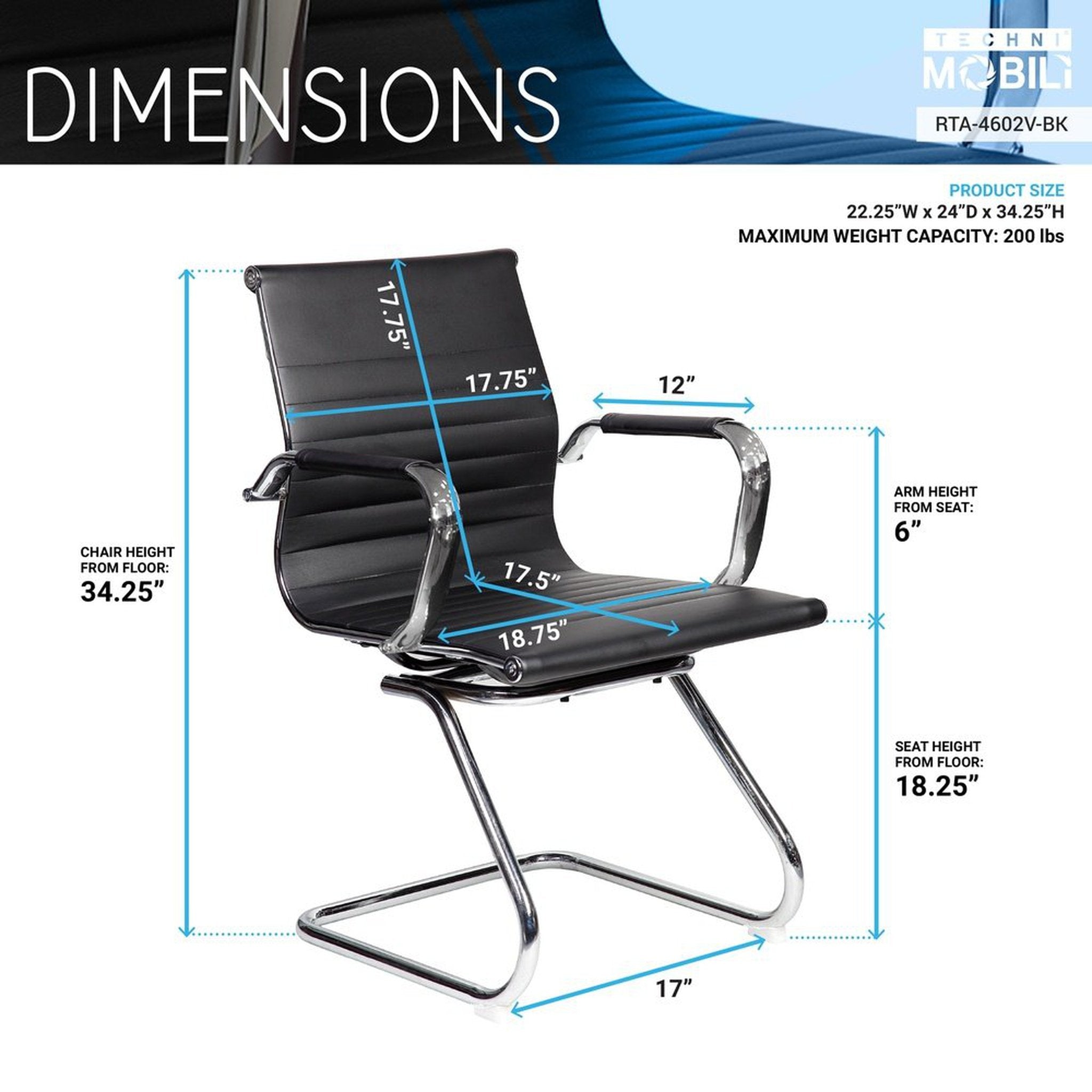 Techni Mobili Modern Visitor Office Chair, Black Techni Mobili Chairs