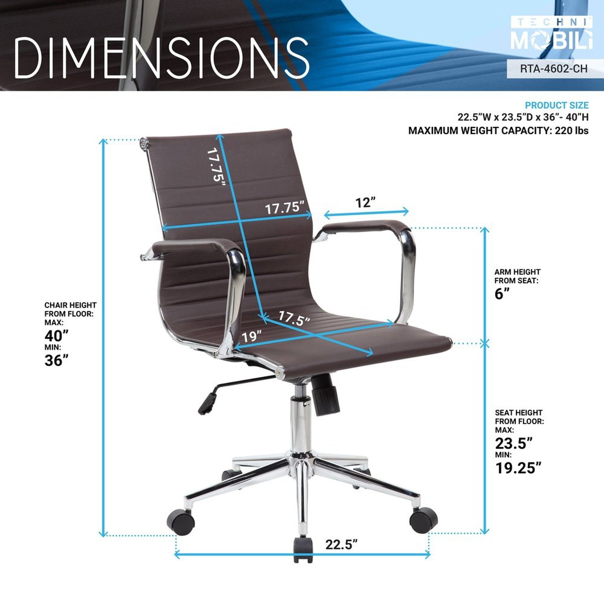Techni Mobili Modern Visitor Office Chair, Chocolate Techni Mobili Chairs