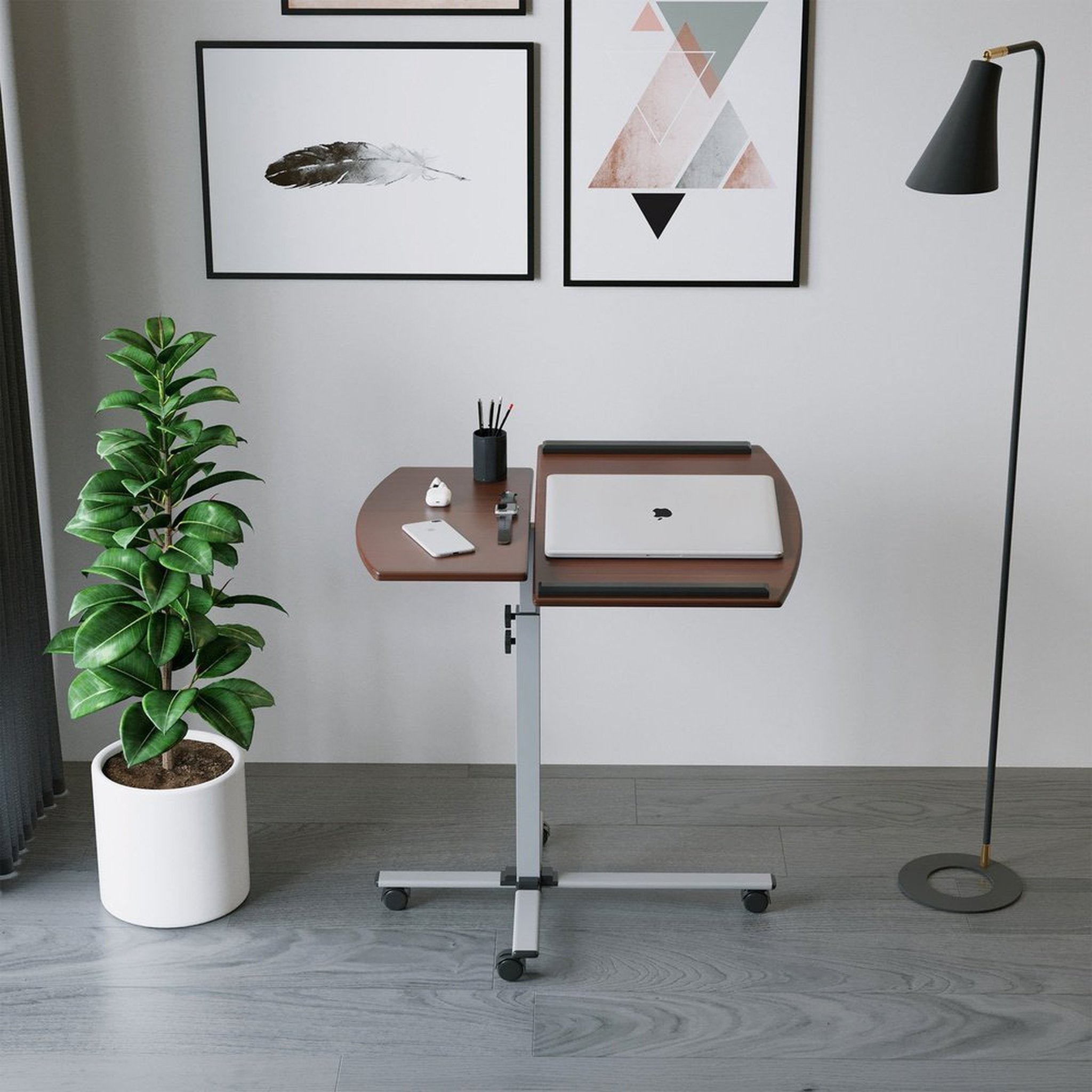 Techni Mobili Rolling Adjustable Laptop Cart, Mahogany Techni Mobili Desks