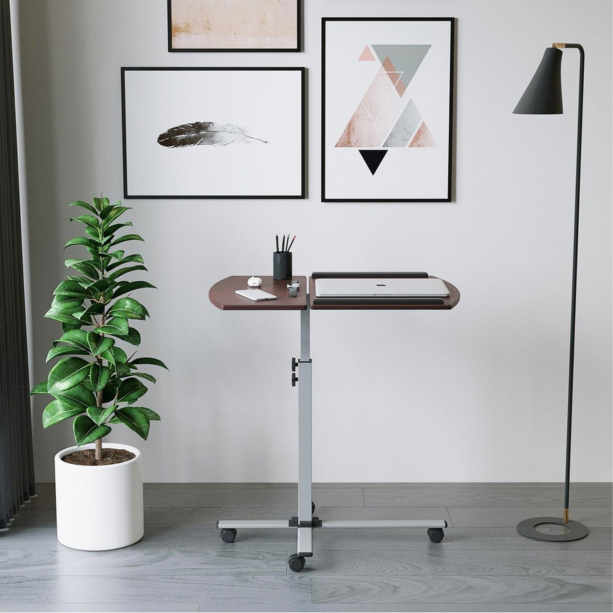 Techni Mobili Rolling Adjustable Laptop Cart, Mahogany Techni Mobili Desks