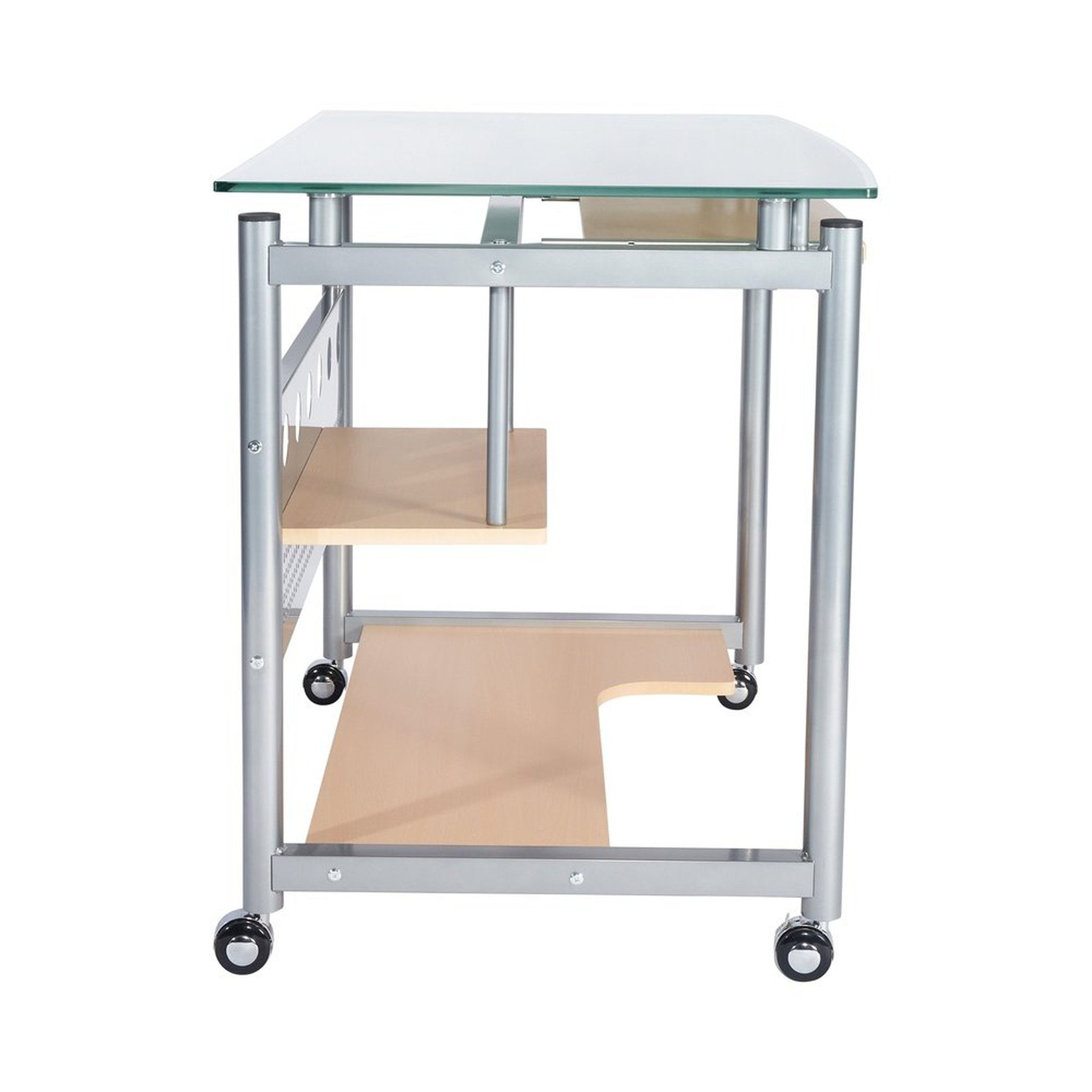 Techni Mobili Rolling Computer Desk, Glass and Silver Techni Mobili Desks