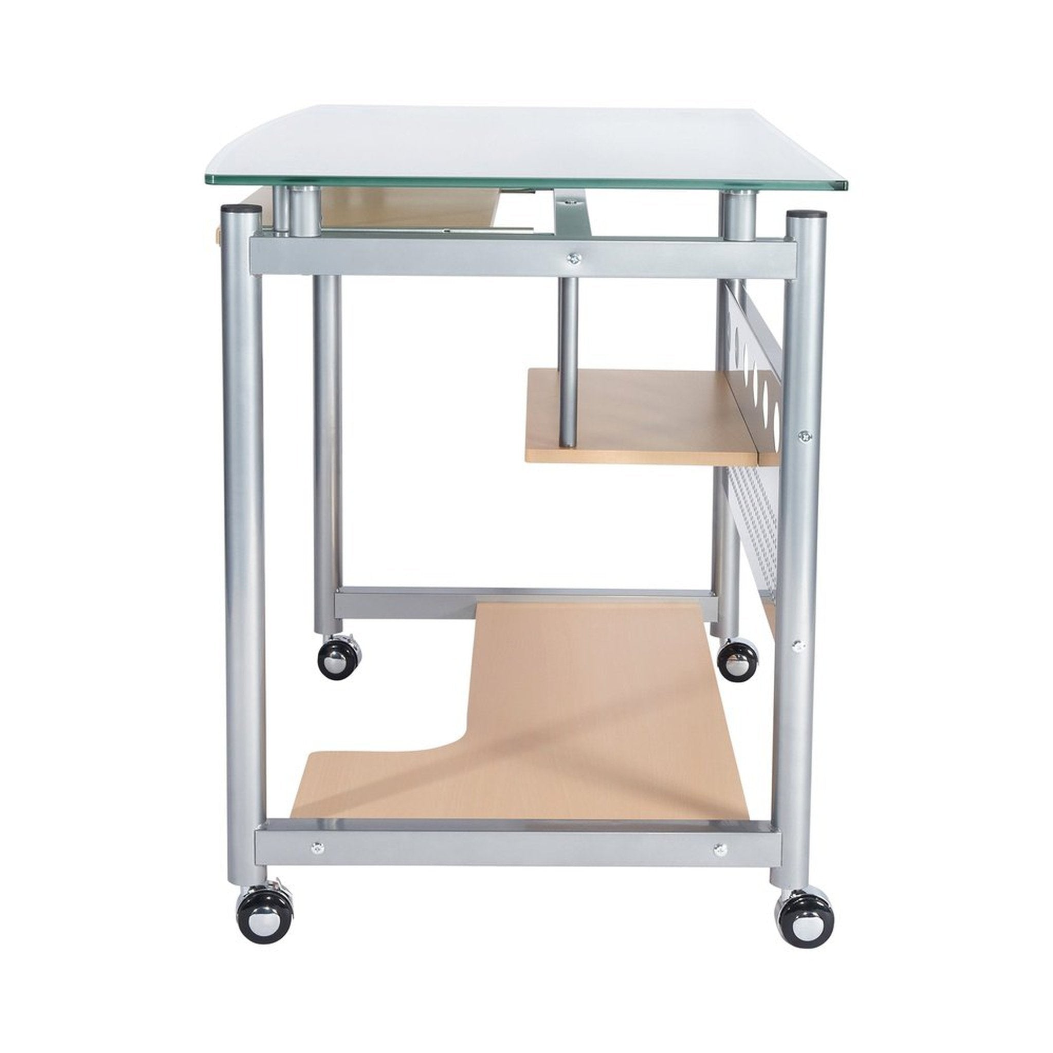 Techni Mobili Rolling Computer Desk, Glass and Silver Techni Mobili Desks