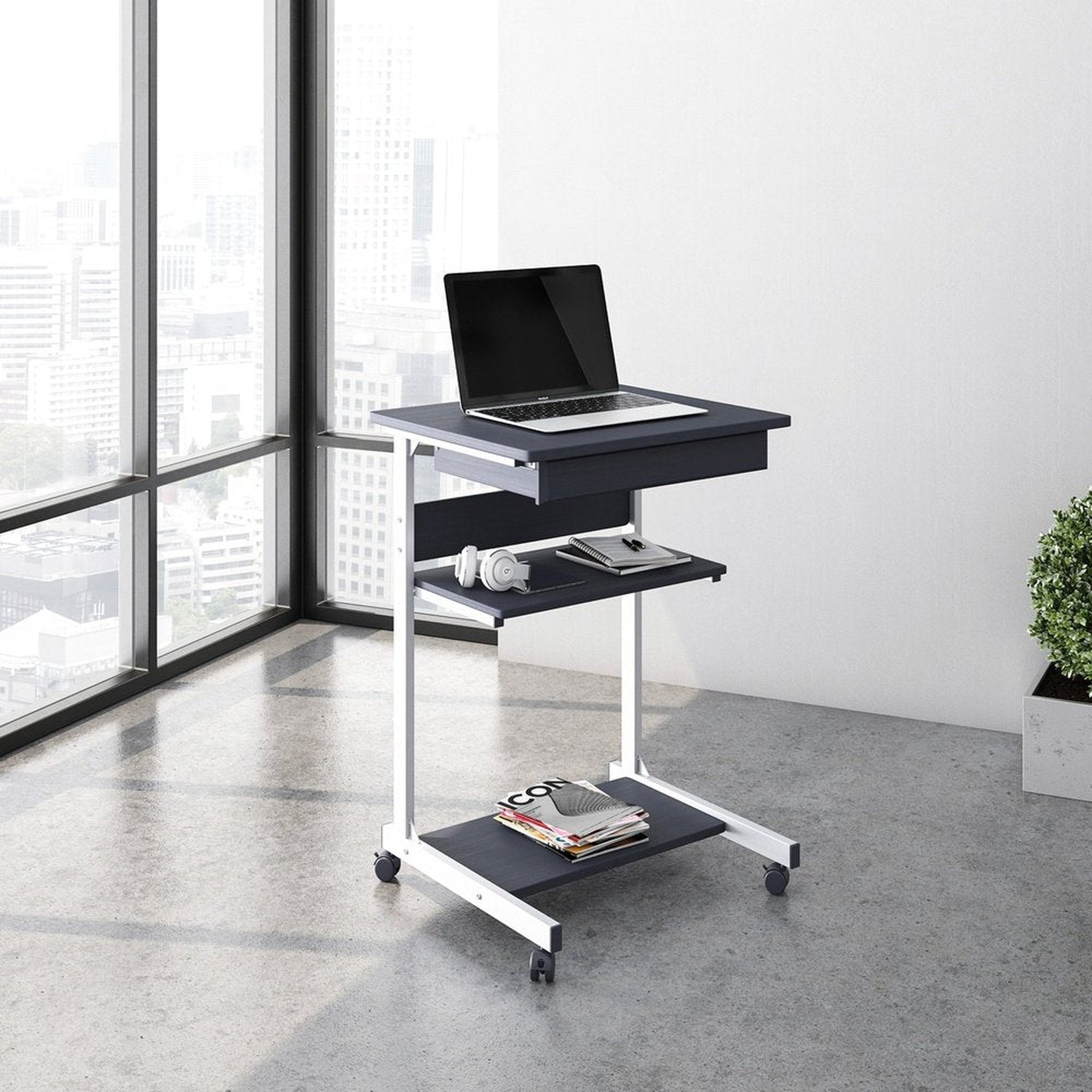 Techni Mobili Rolling Laptop Cart with Storage, Graphite Techni Mobili Desks