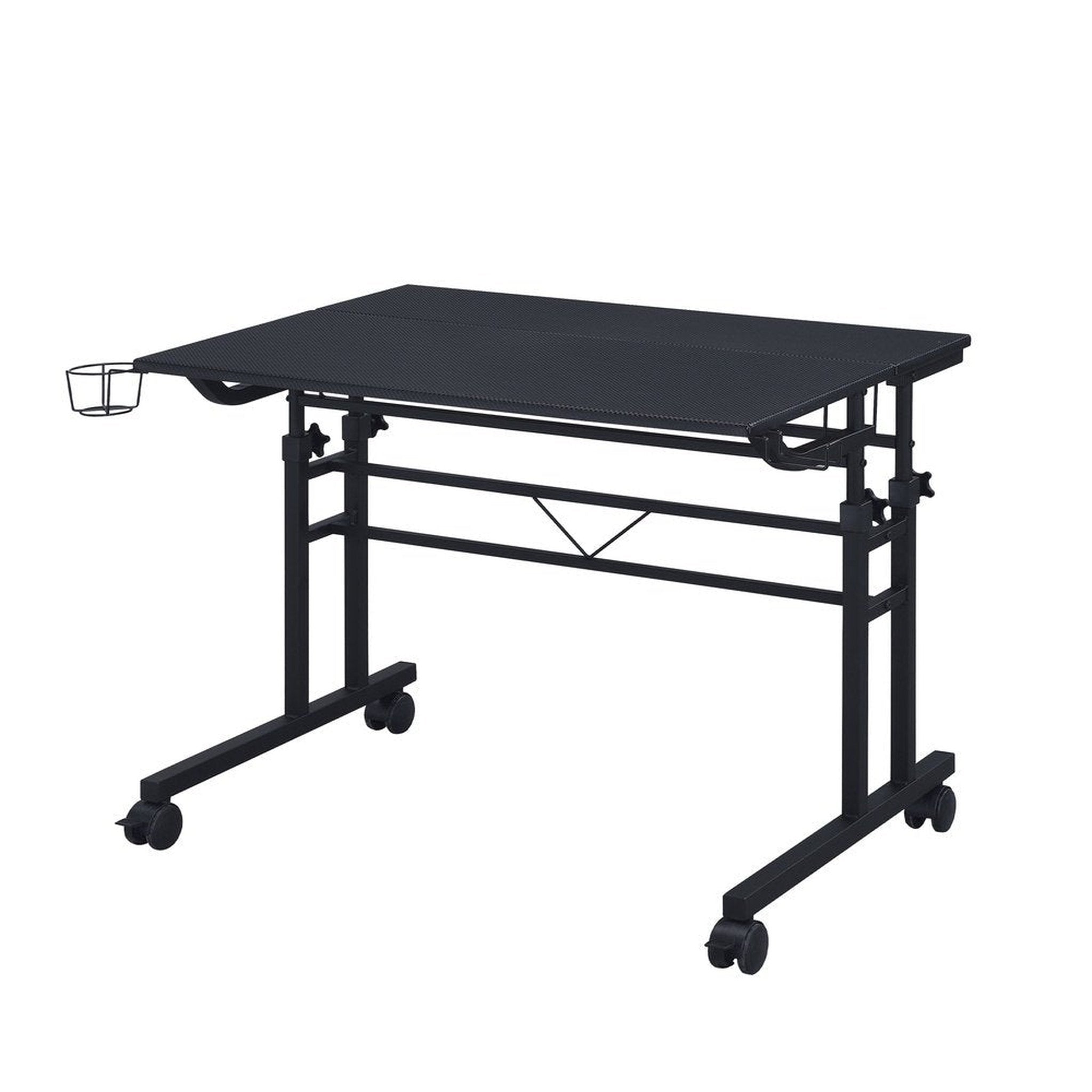 Techni Mobili Rolling Writing Desk with Height Adjustable Desktop and Moveable Shelf, Black Techni Mobili Desks