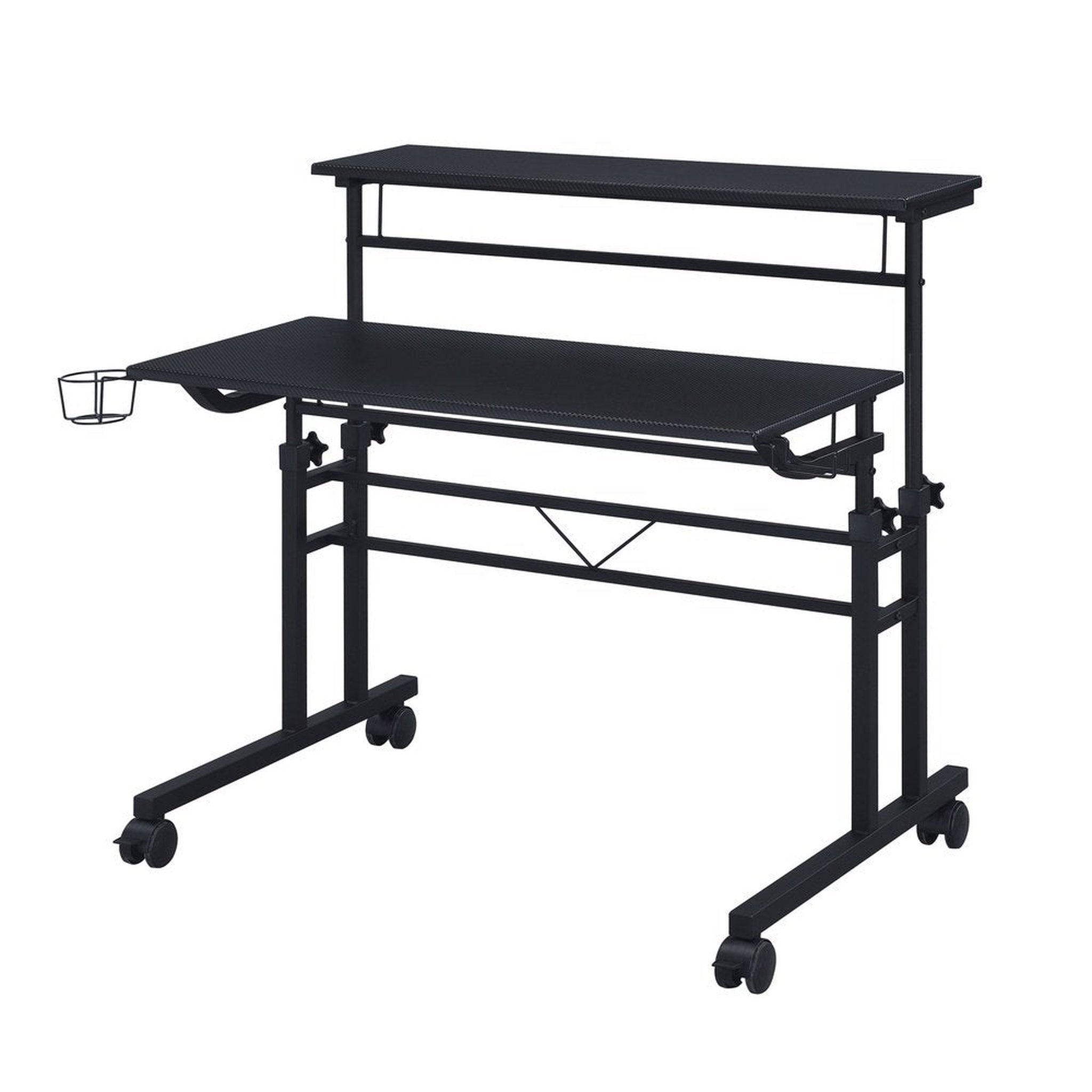 Techni Mobili Rolling Writing Desk with Height Adjustable Desktop and Moveable Shelf, Black Techni Mobili Desks