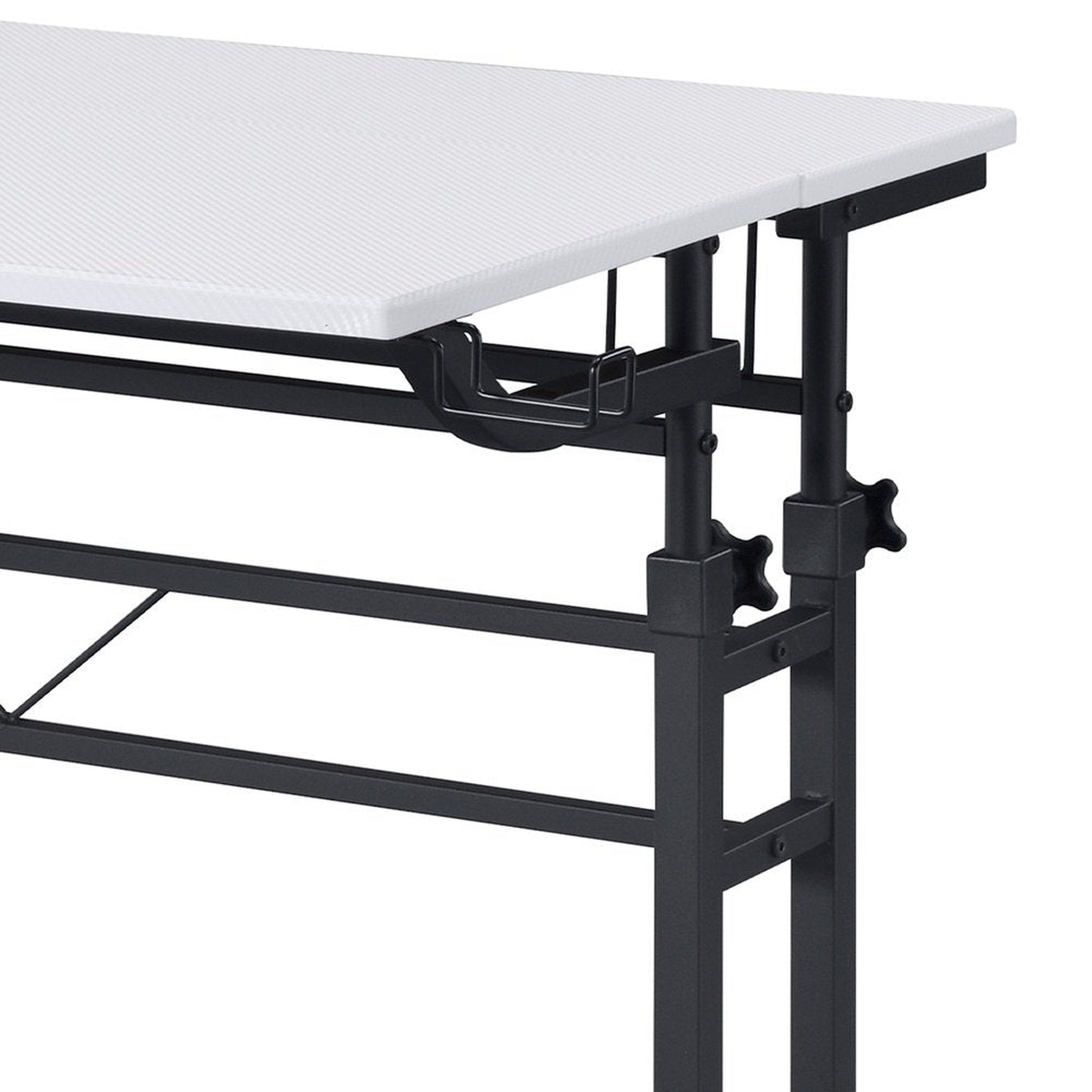 Techni Mobili Rolling Writing Desk with Height Adjustable Desktop and Moveable Shelf, White Techni Mobili Desks