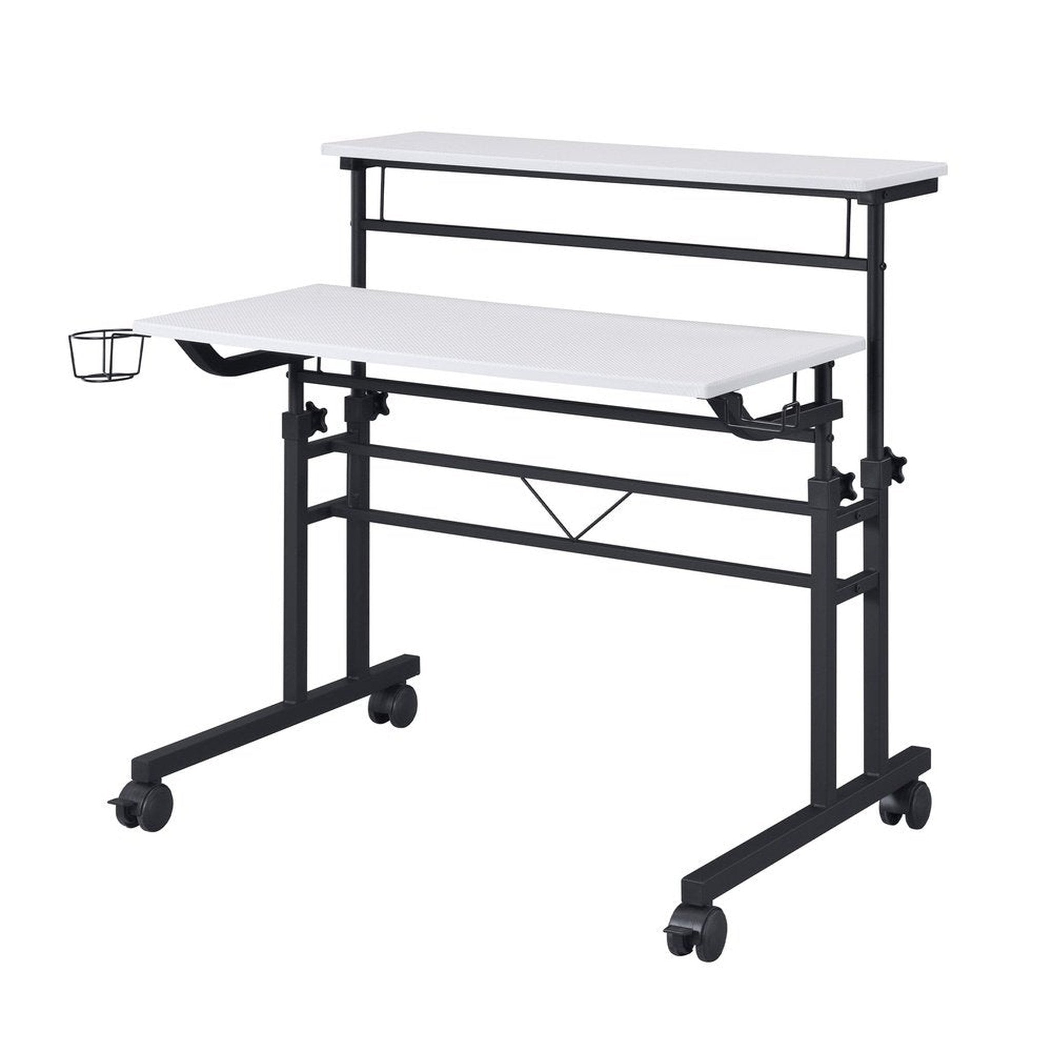 Techni Mobili Rolling Writing Desk with Height Adjustable Desktop and Moveable Shelf, White Techni Mobili Desks