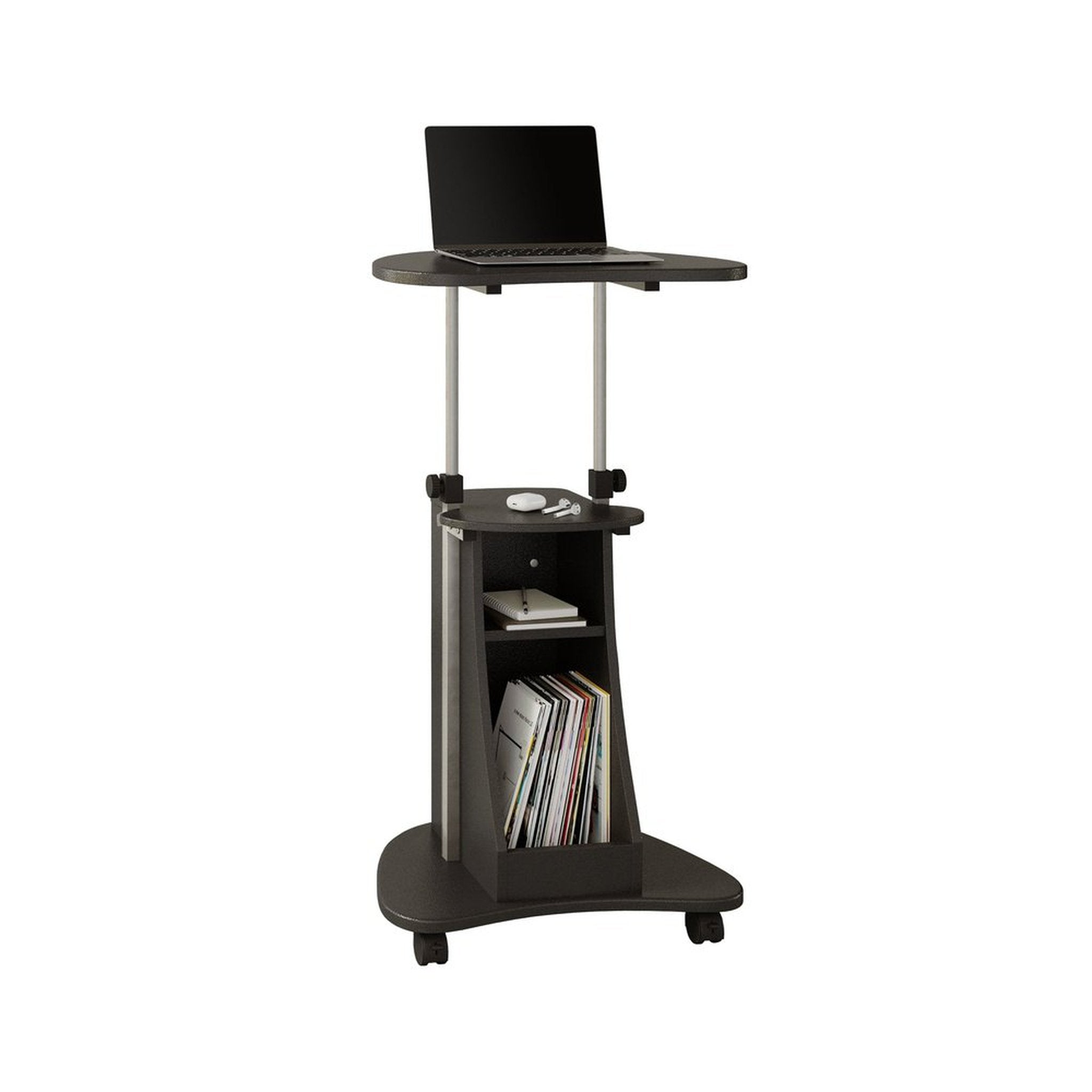 Techni Mobili Sit-to-Stand Rolling Adjustable Height Laptop Cart With Storage, Graphite Techni Mobili Desks