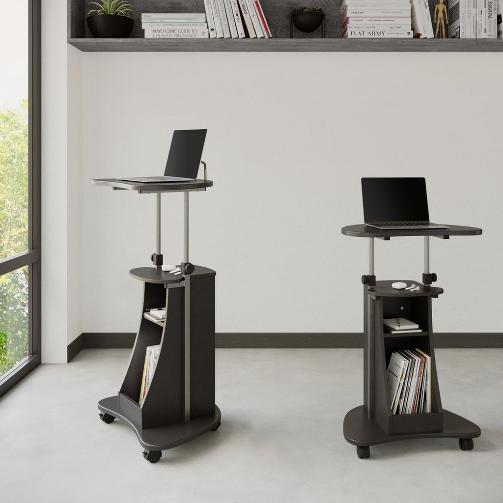 Techni Mobili Sit-to-Stand Rolling Adjustable Height Laptop Cart With Storage, Graphite Techni Mobili Desks