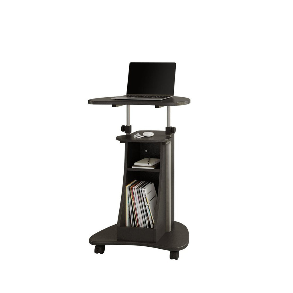 Techni Mobili Sit-to-Stand Rolling Adjustable Height Laptop Cart With Storage, Graphite Techni Mobili Desks