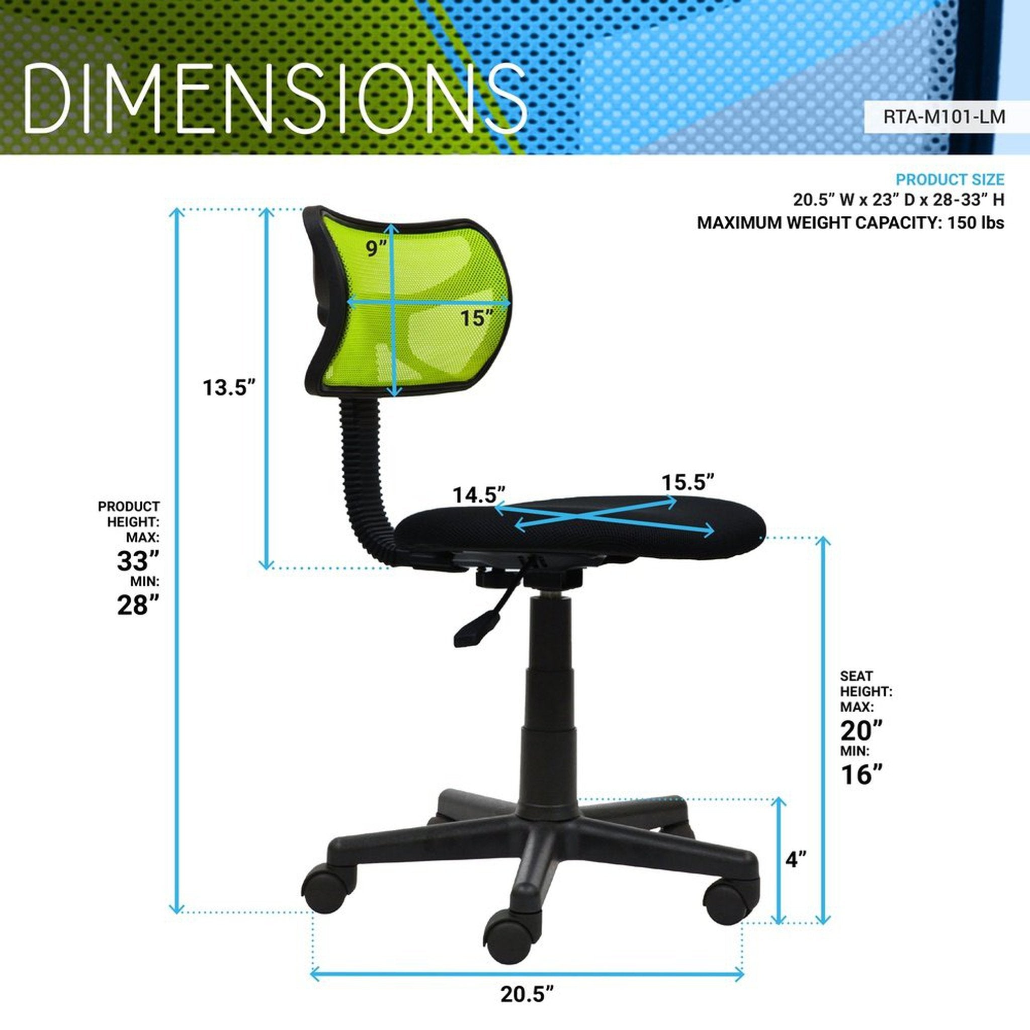 Techni Mobili Student Mesh Task Office Chair, Lime Techni Mobili Chairs