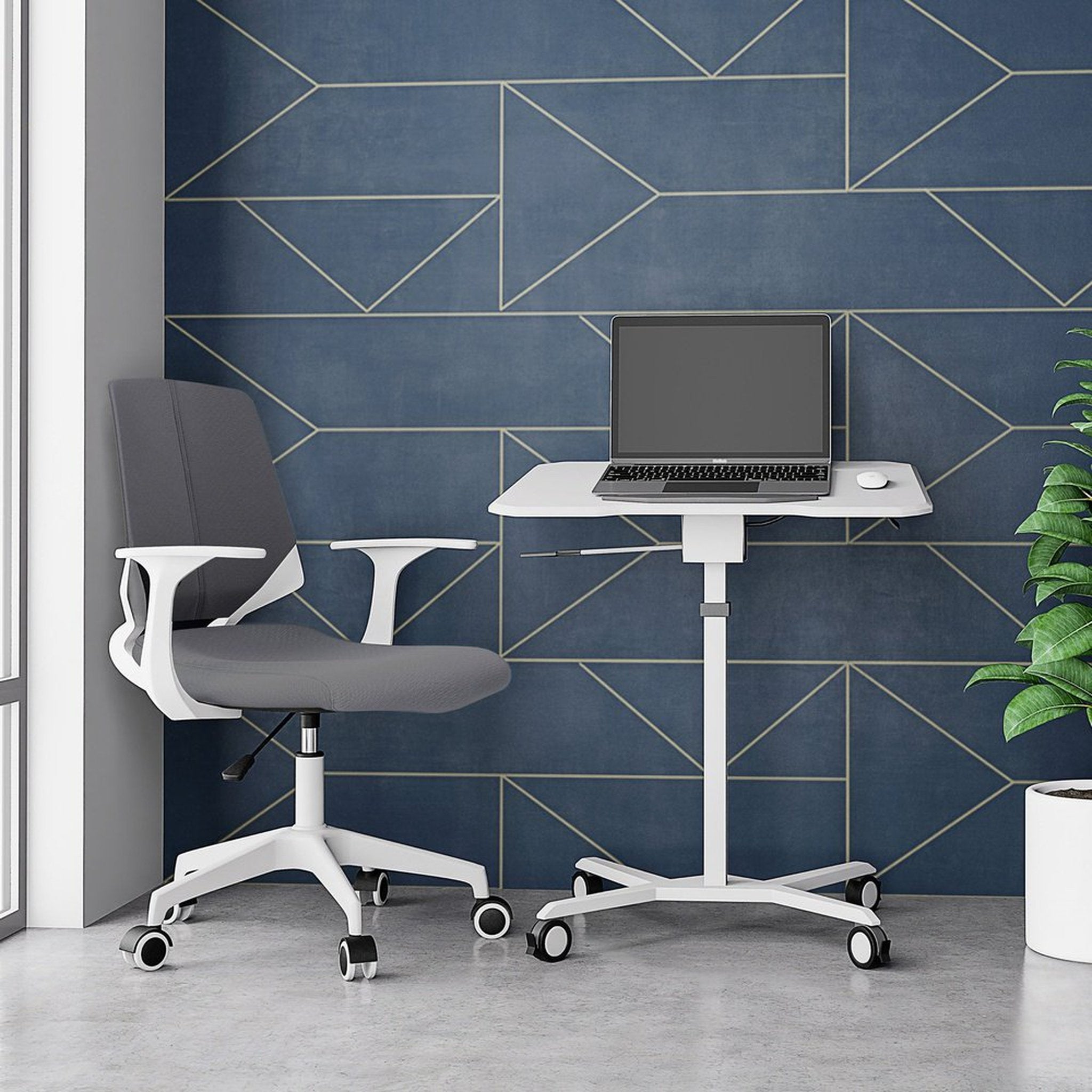 Techni Mobili White Sit to Stand Mobile Laptop Computer Stand with Height Adjustable and Tiltable Tabletop Techni Mobili