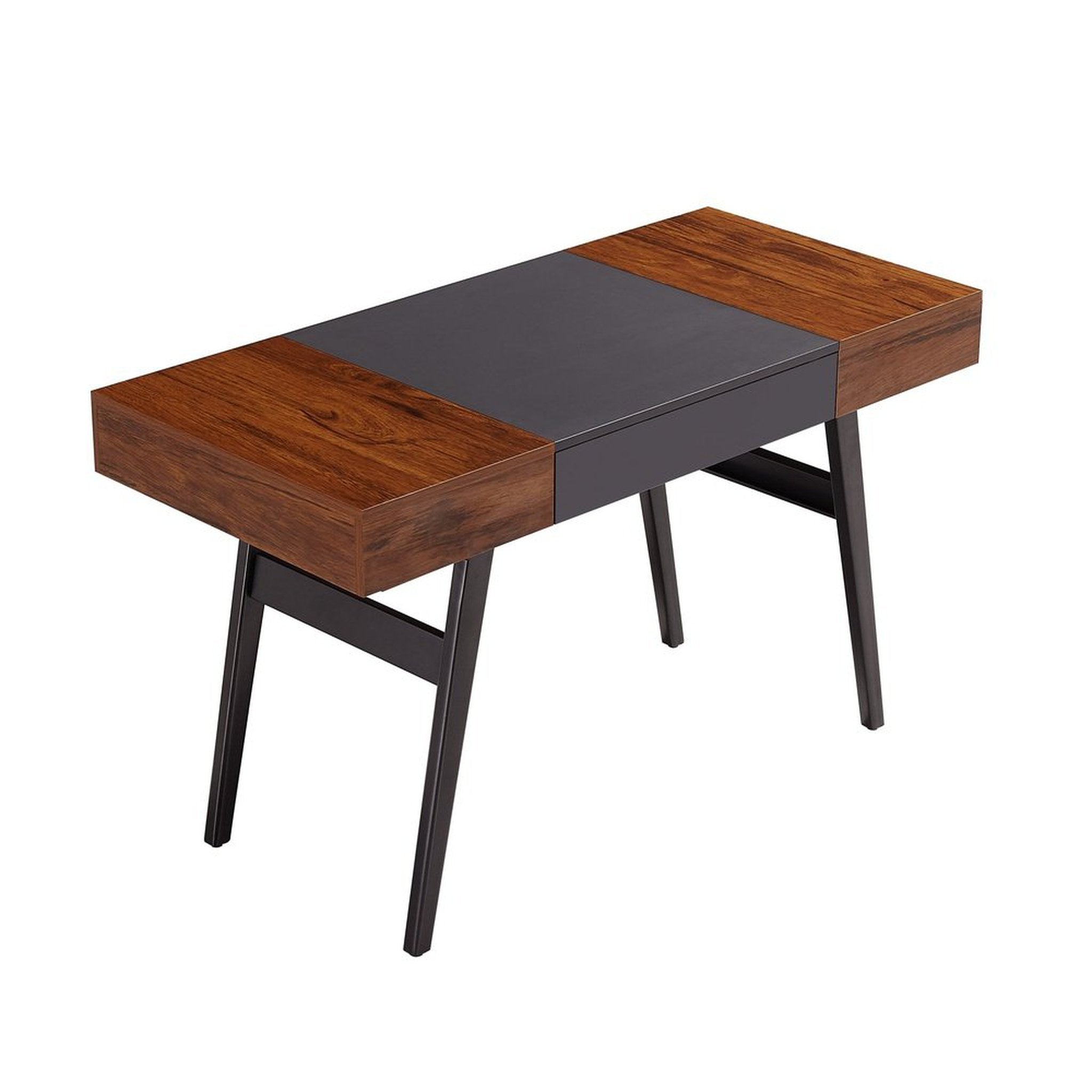 Techni Mobili Writing Desk - Dual Side & Pull-Out Front Drawer - Coated Grey Steel Frame - Mahogany Techni Mobili