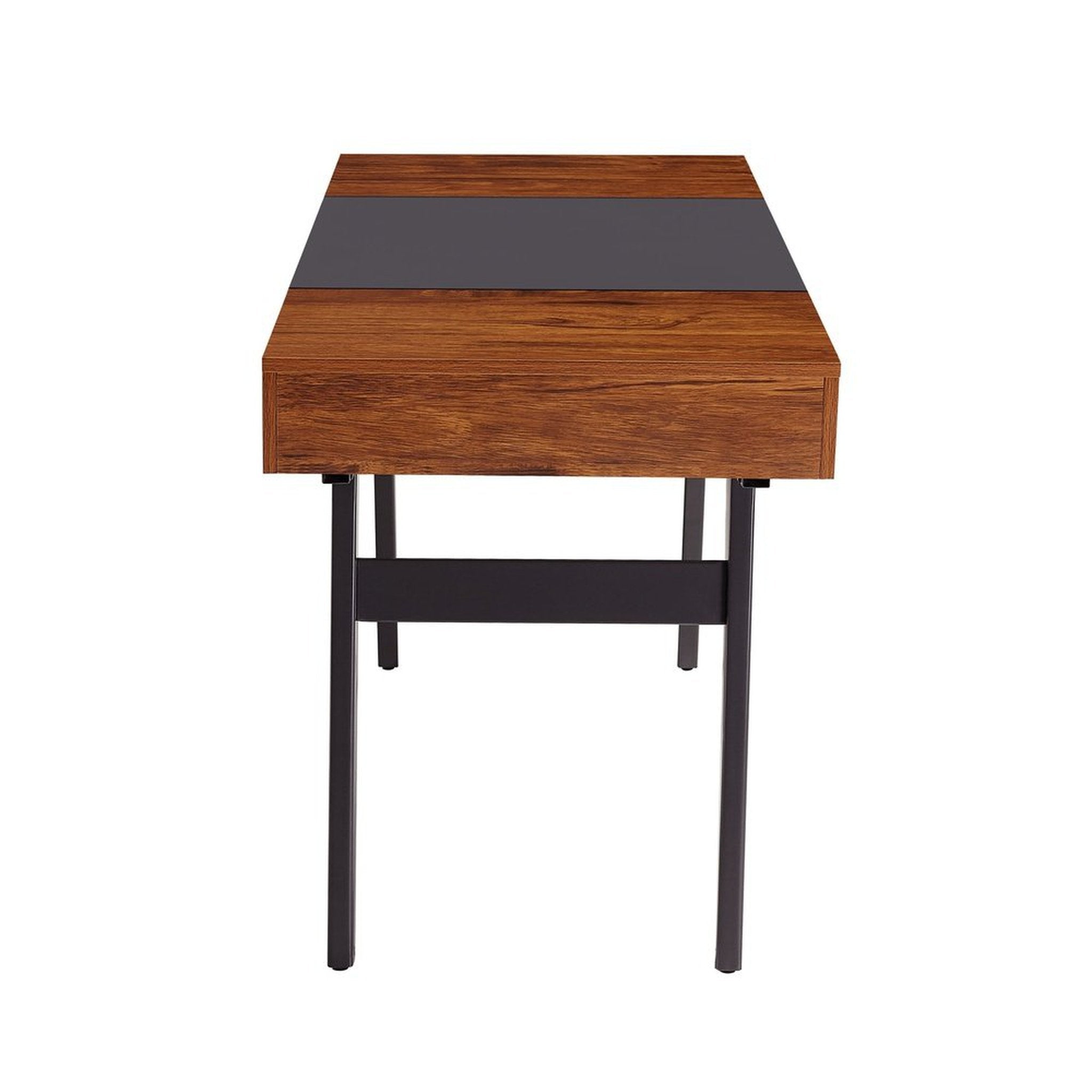 Techni Mobili Writing Desk - Dual Side & Pull-Out Front Drawer - Coated Grey Steel Frame - Mahogany Techni Mobili