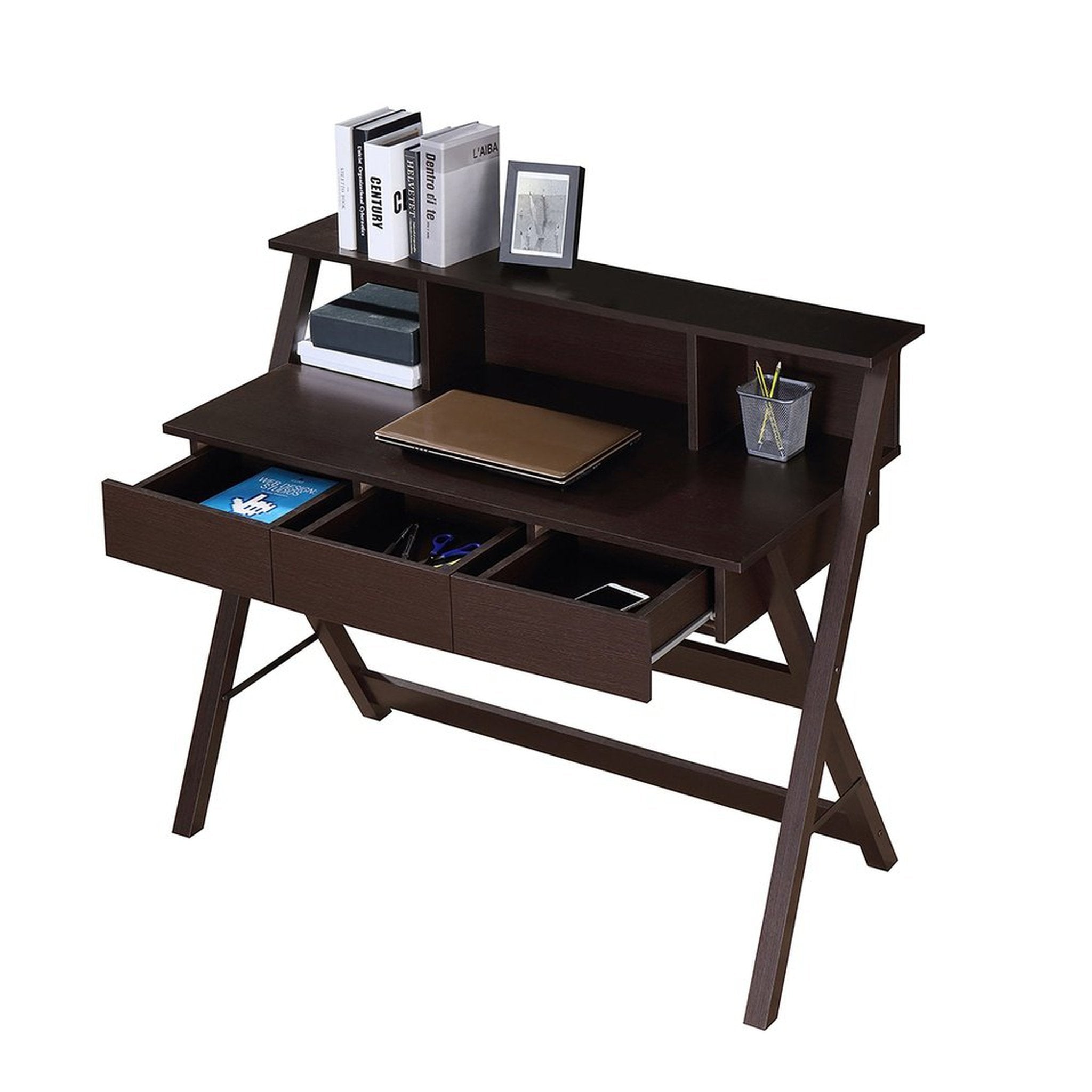 Techni Mobili Writing Desk with Storage, Wenge Techni Mobili