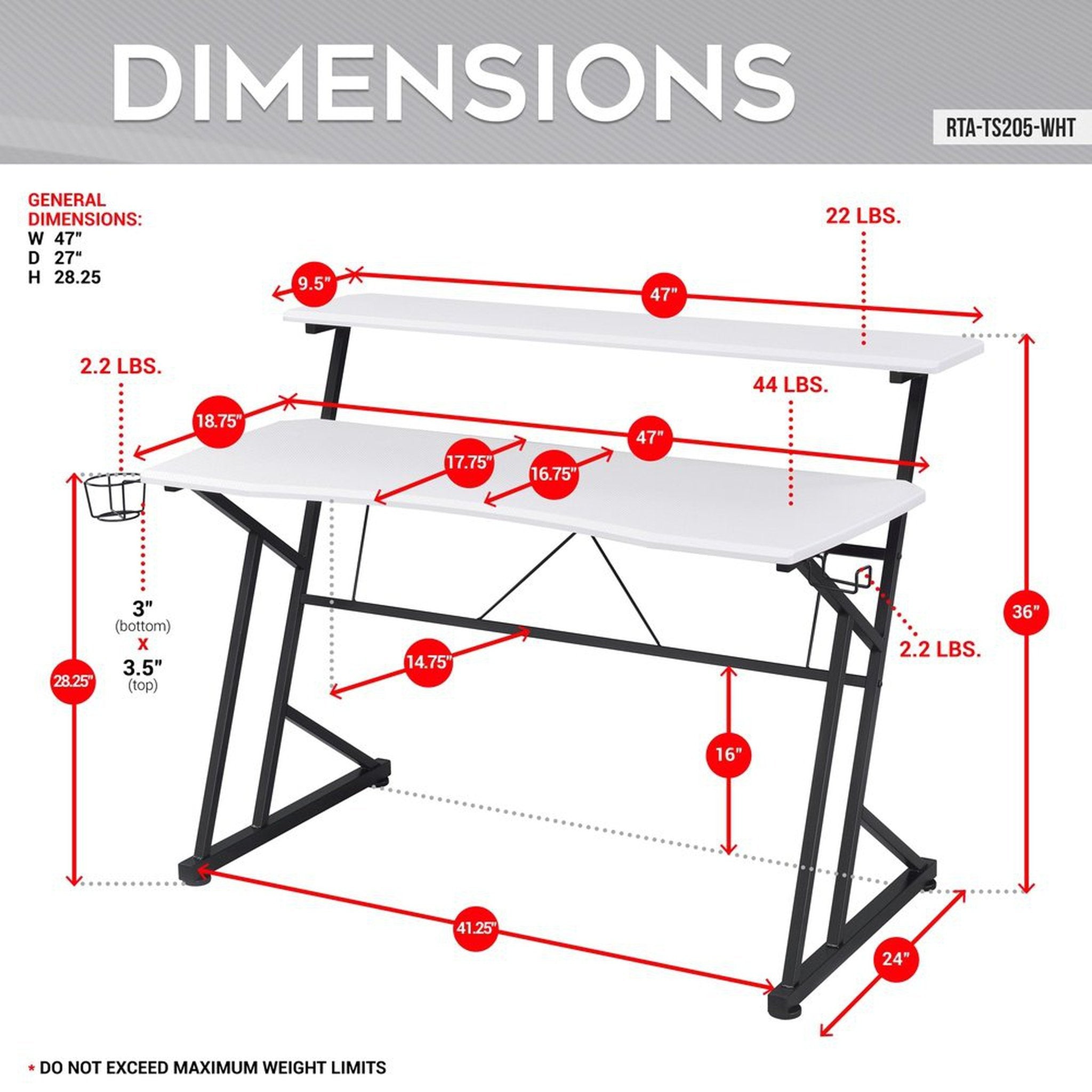 Techni Sport Computer Gaming Desk with Shelves - White Techni Sport Gaming Desk