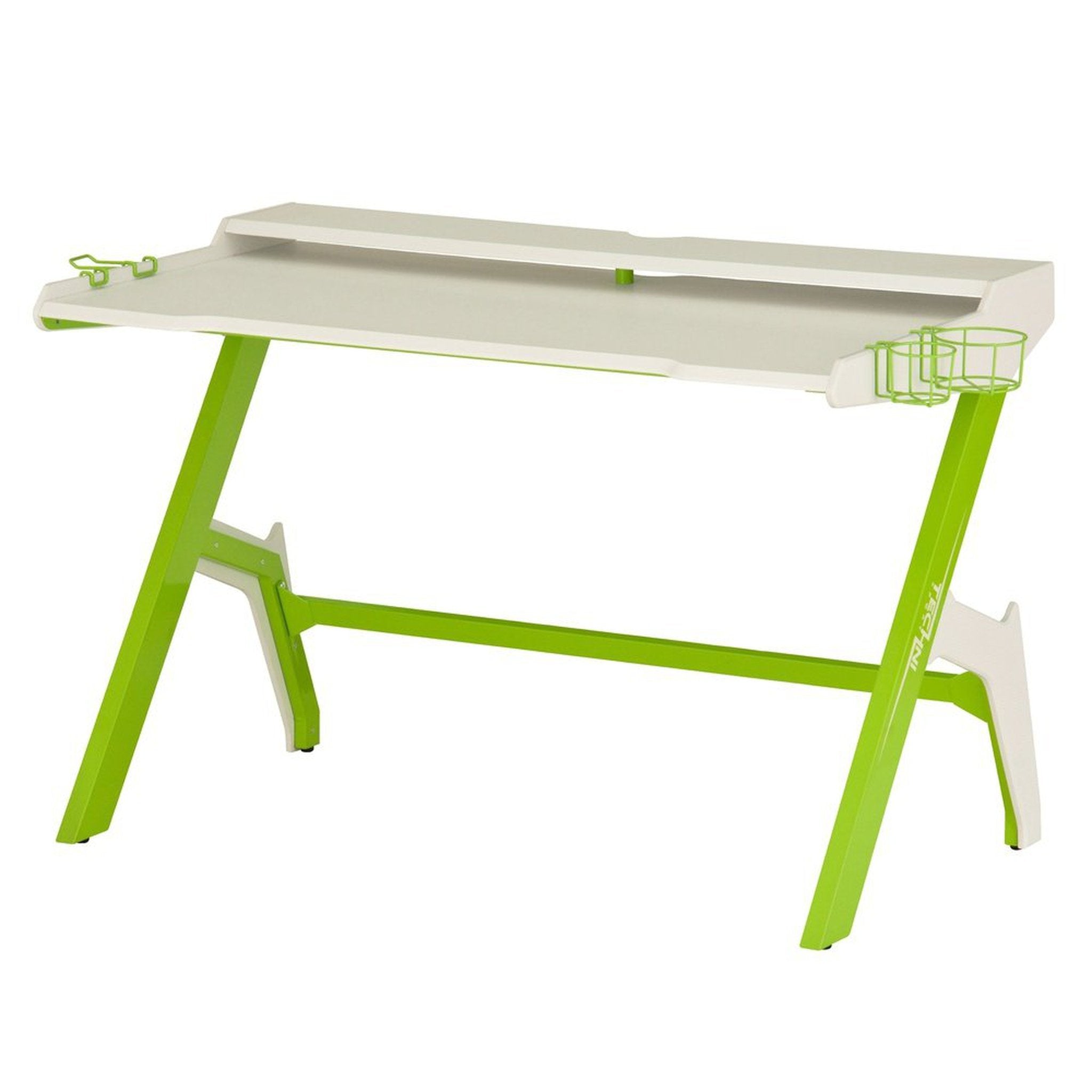Techni Sport Ergonomic Computer Gaming Desk Workstation with Cupholder & Headphone Hook, Green Techni Sport Gaming Desk