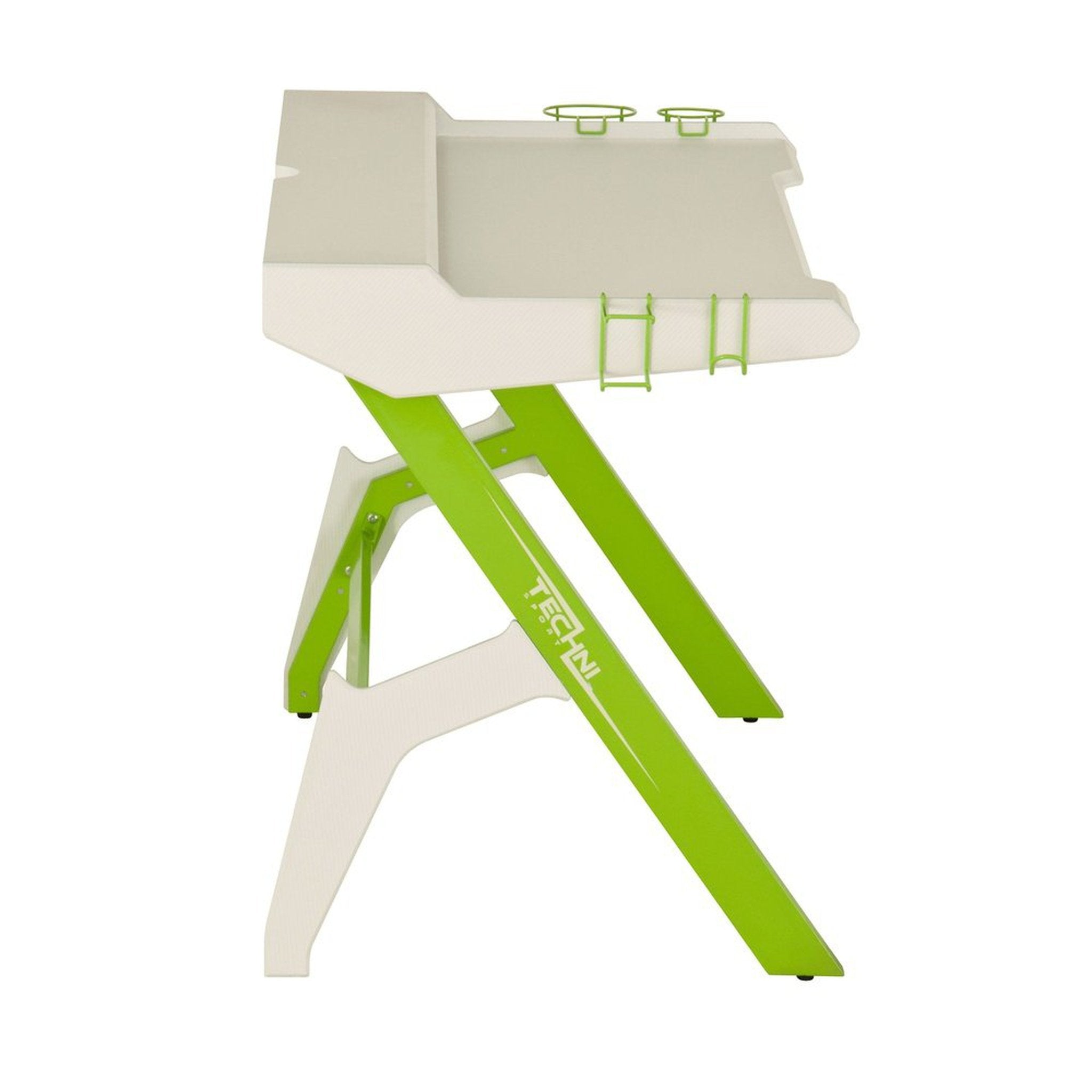 Techni Sport Ergonomic Computer Gaming Desk Workstation with Cupholder & Headphone Hook, Green Techni Sport Gaming Desk