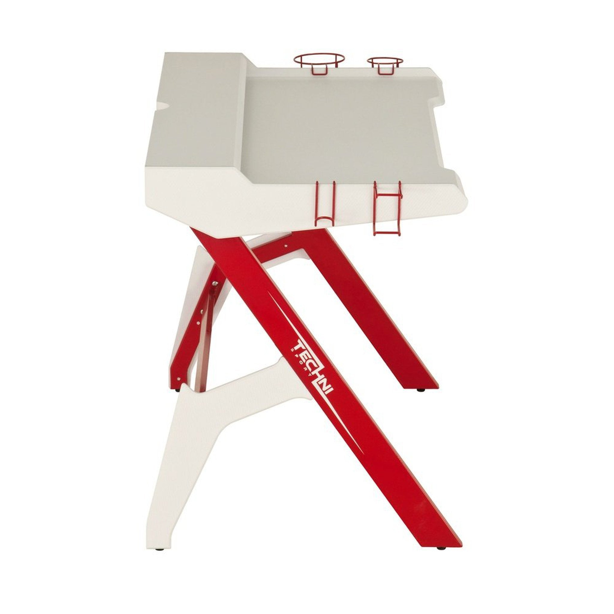 Techni Sport Ergonomic Computer Gaming Desk Workstation with Cupholder & Headphone Hook, Red Techni Sport Gaming Desk