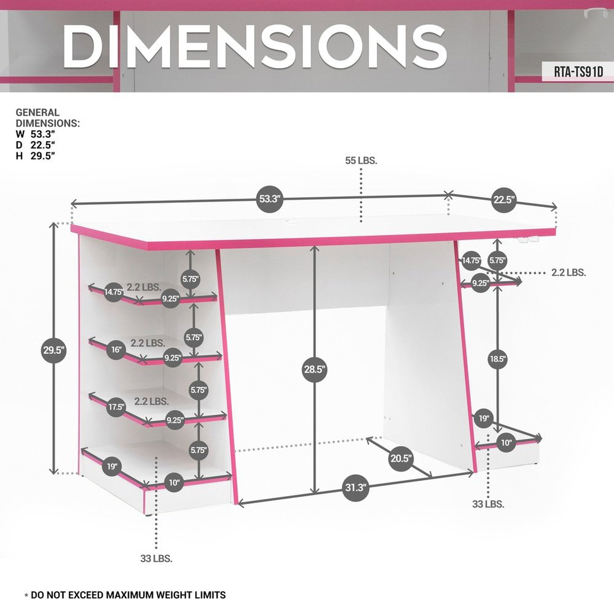 Techni Sport Jango Gaming Desk with Storage, White Techni Sport Gaming Desk