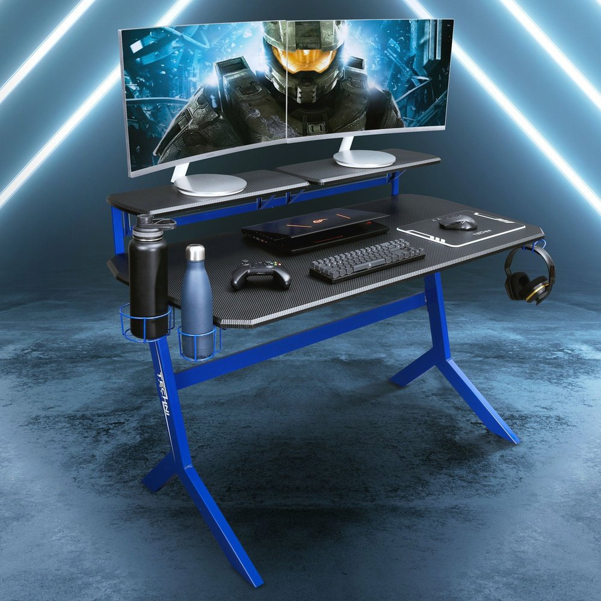 Techni Sport Blue Stryker Gaming Desk, Blue Techni Sport Gaming Desk