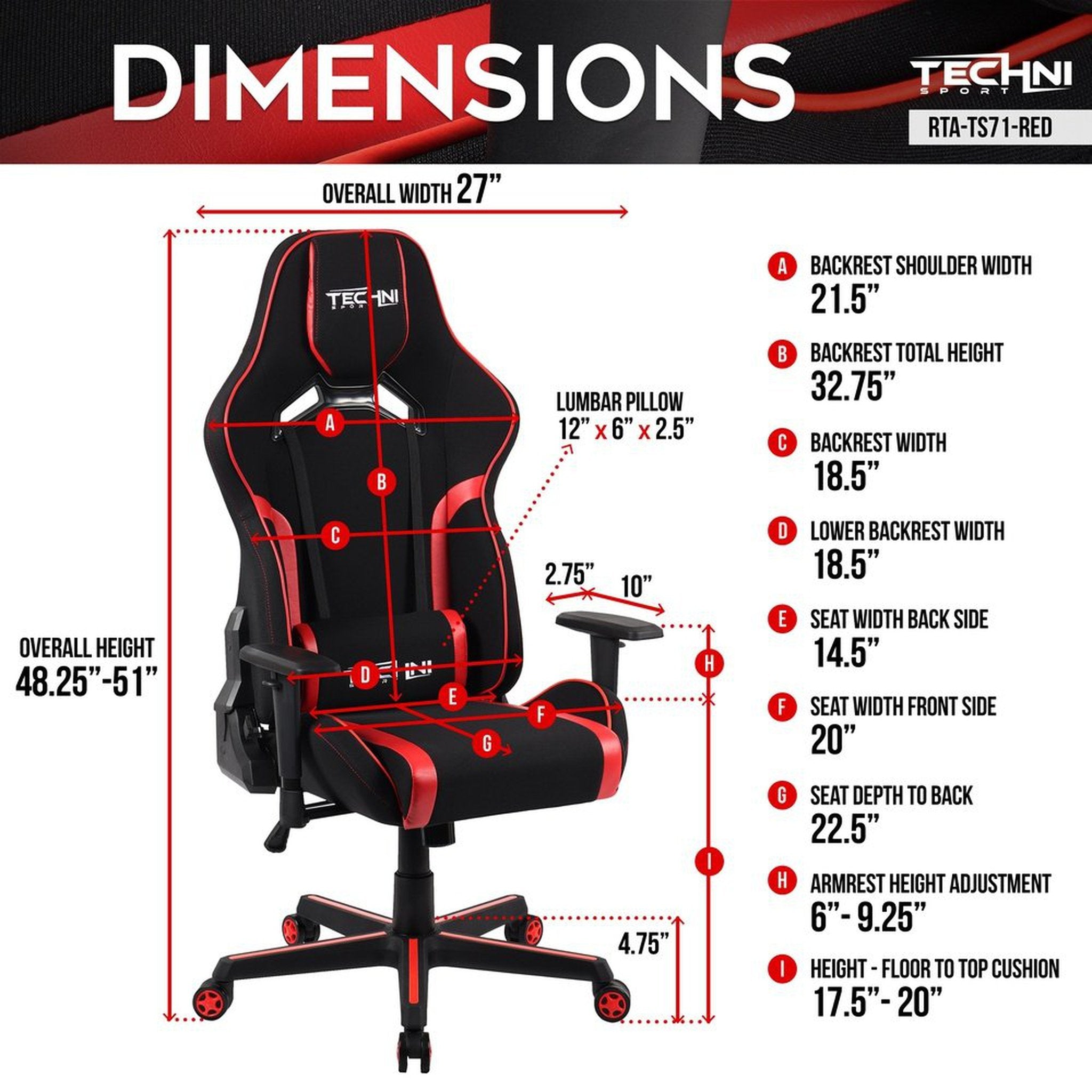 Techni Sport TSF-71 Fabric and PU Office-PC Gaming Chair,Red Techni Sport Gaming Chairs