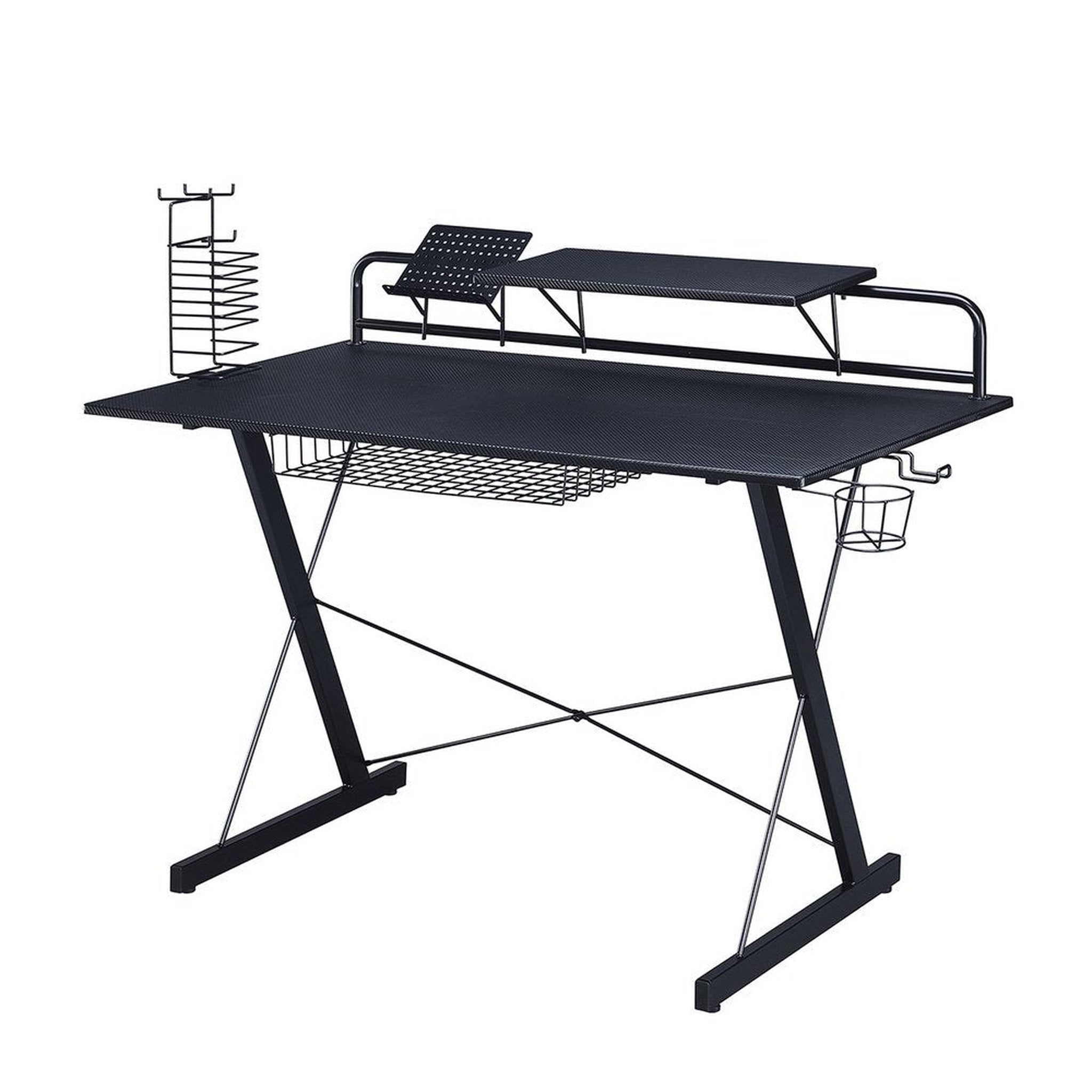 Techni Sport TS-200 Carbon Computer Gaming Desk with Shelving, Black Techni Sport Gaming Desk