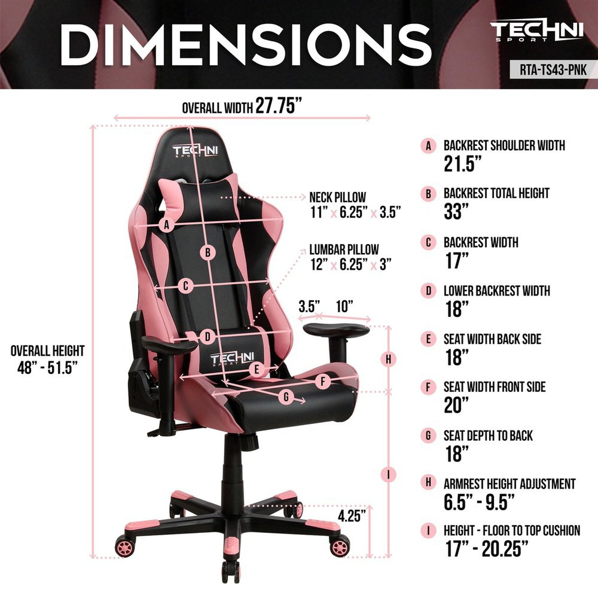 Techni Sport TS43 Pink ProGamer2 Gaming Chair Ergonomic High Back Racer Style PC Techni Sport Gaming Chairs