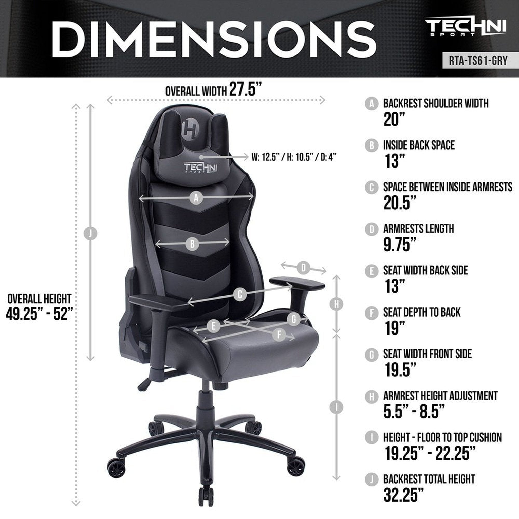 Techni Sport TS-61 Ergonomic High Back Racer Style Video Gaming Chair, Grey/Black Techni Sport Gaming Chairs