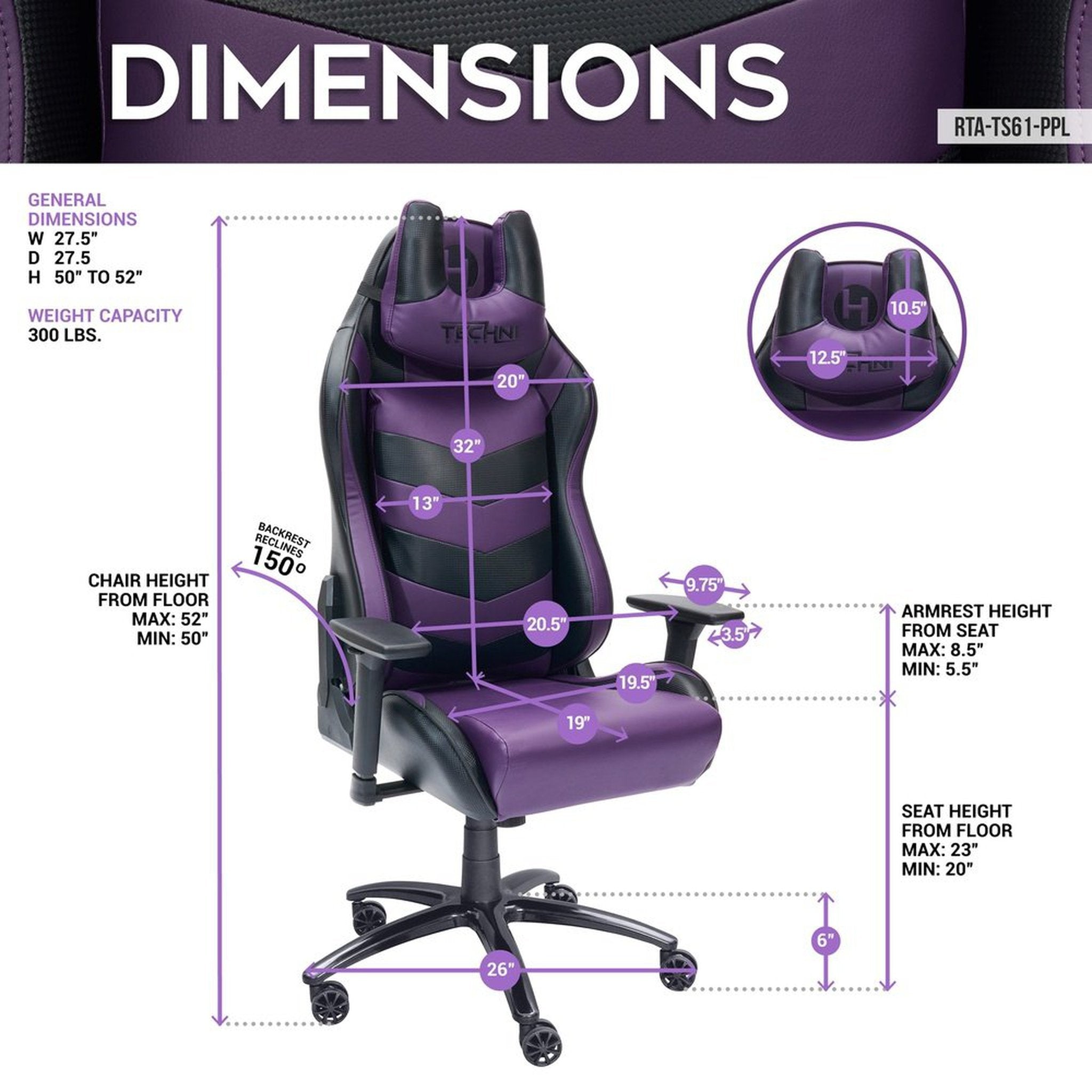 Techni Sport TS-61 Ergonomic High Back Racer Style Video Gaming Chair, Purple/Black Techni Sport Gaming Chairs