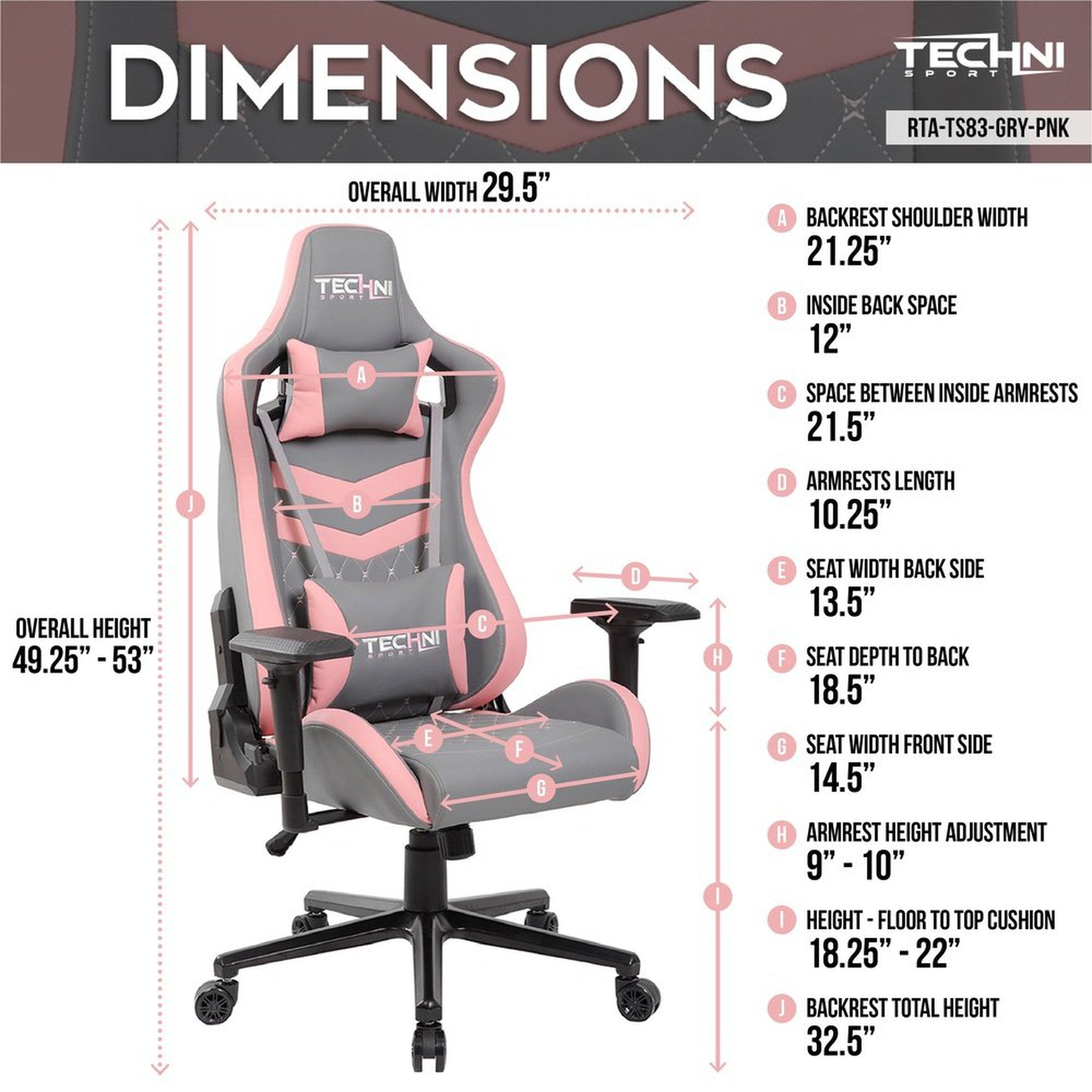Techni Sport TS83 GameMaster Series Pink/Grey Gaming Chair High Back Racer Style Techni Sport Gaming Chairs