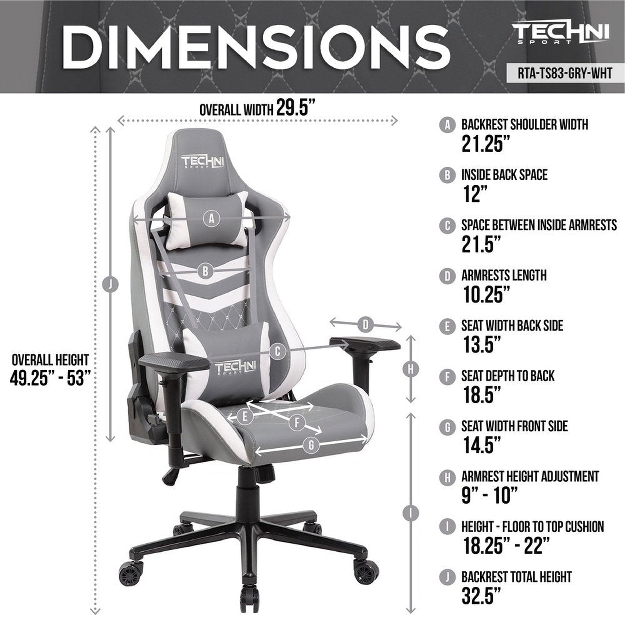 Techni Sport TS-83 Ergonomic High Back Racer Style PC Gaming Chair, Grey/White Techni Sport Gaming Chairs
