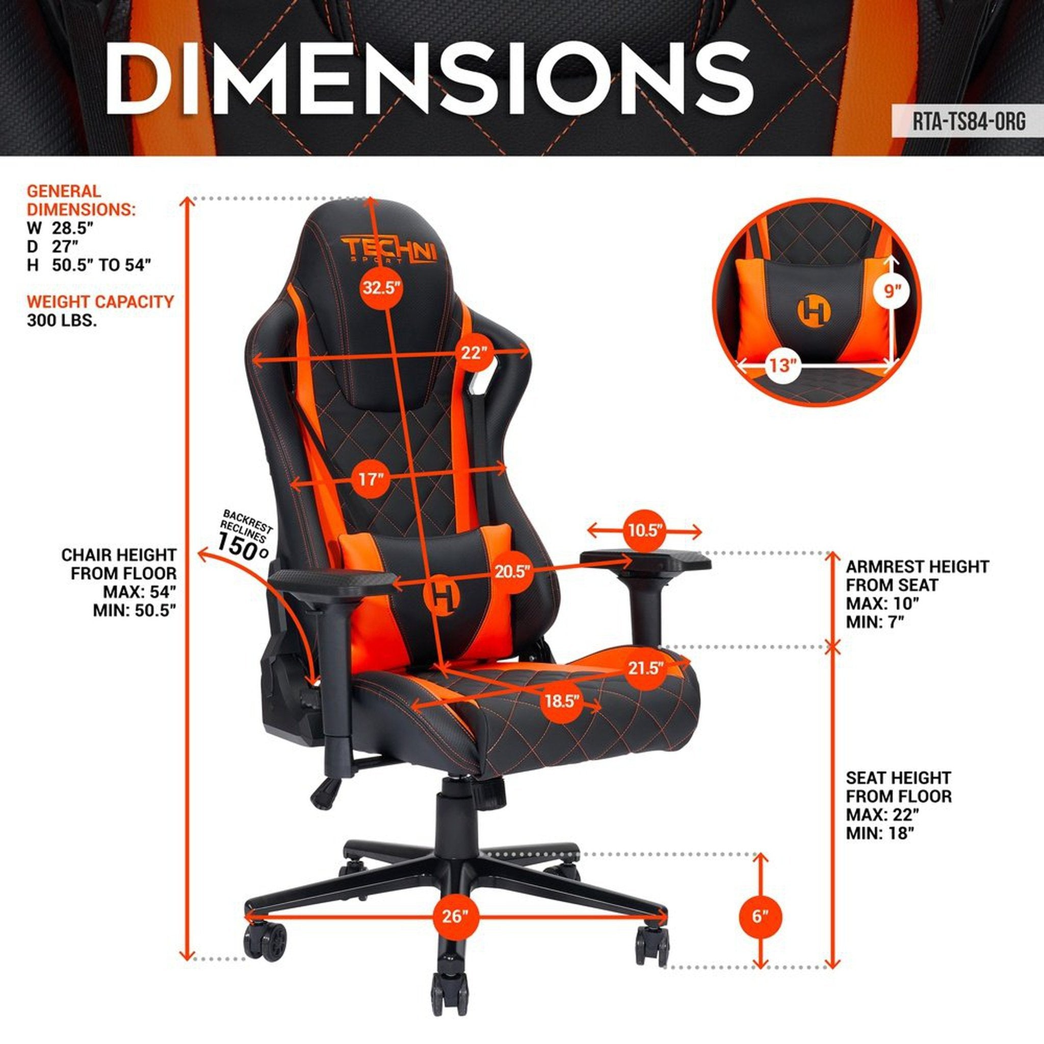 Techni Sport TS84 Orange GameMaster Series Gaming Chair Ergonomic High Back Racer Style PC Techni Sport Gaming Chairs