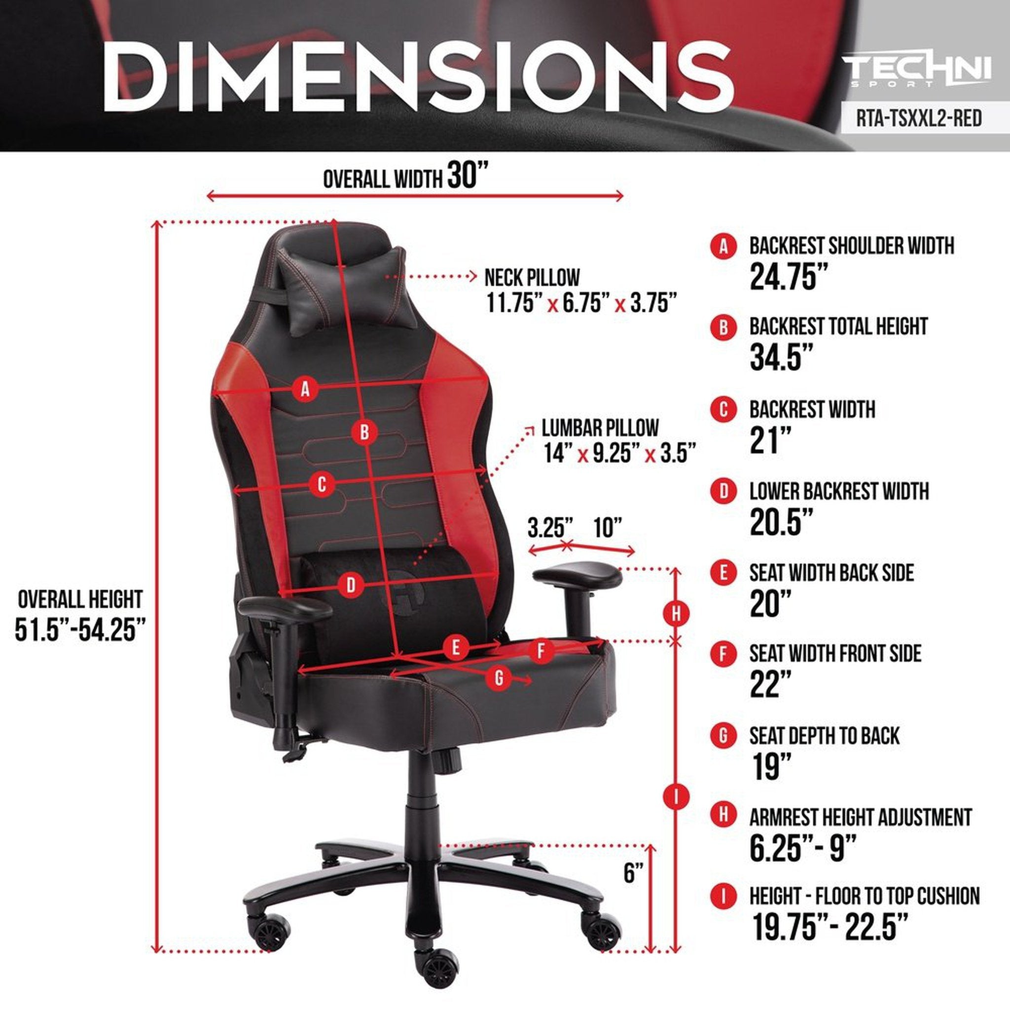 Techni Sport TS-XXL2 Office-PC XXL Gaming Chair, Red Techni Sport Gaming Chairs