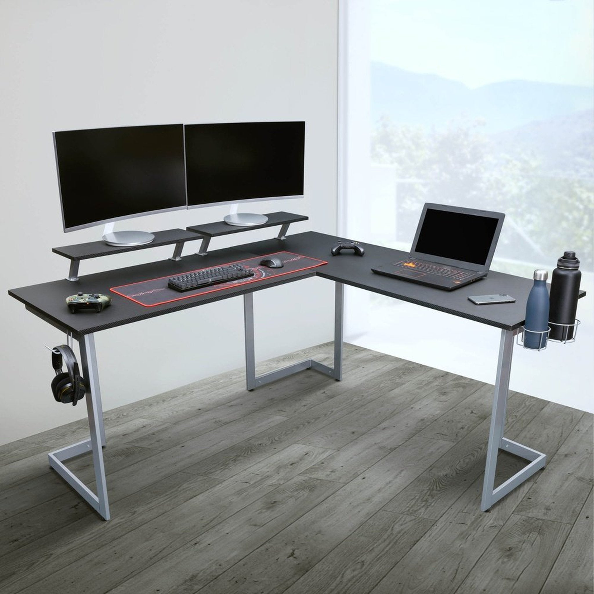 Techni Sport Warrior L-Shaped Gaming Desk, Black Techni Sport Gaming Desk