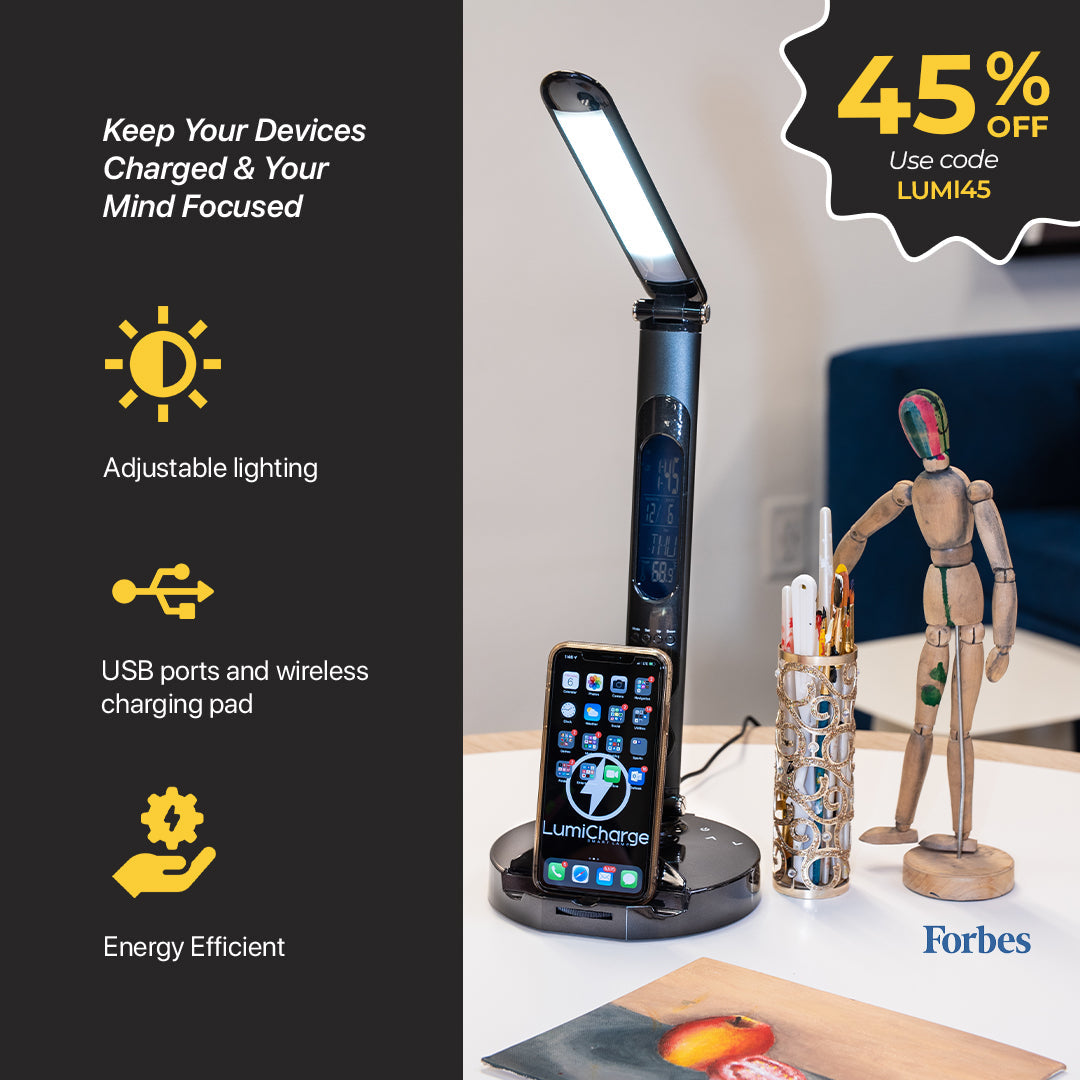 LumiCharge II - 6-in-1 Premium Desk Lamp with Wireless & Universal Phone Charger Lighting