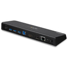 StarTech USB3DOCKHDPC dock angled rear view showing display, USB, network and audio ports