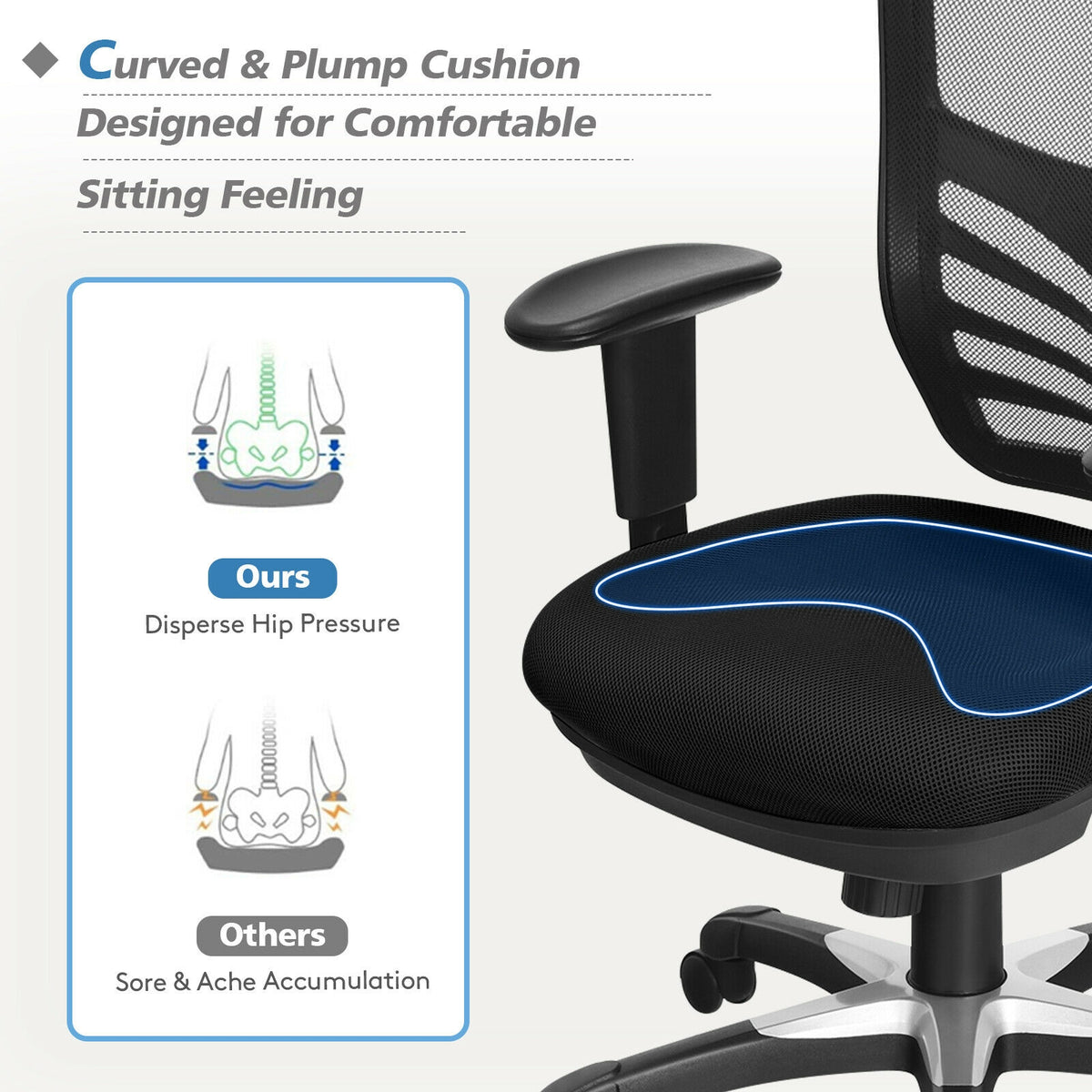Costway black office chair seat cushion detail