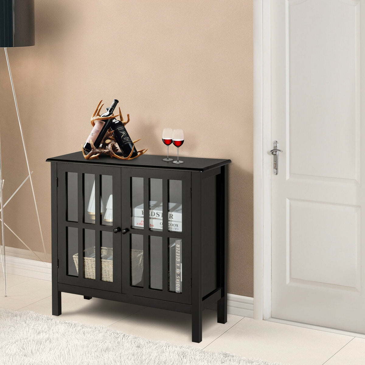 Buffet Computer Desk Glass Door Sideboard Console Storage Buffet Cabinet-Black – Level Up Desks