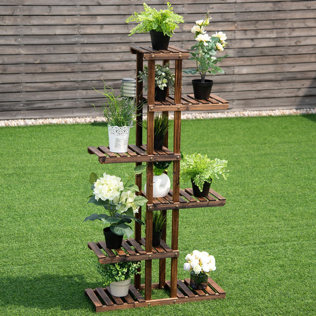 6 Tier Garden Wooden Shelf Storage Plant Rack Stand – Level Up Desks