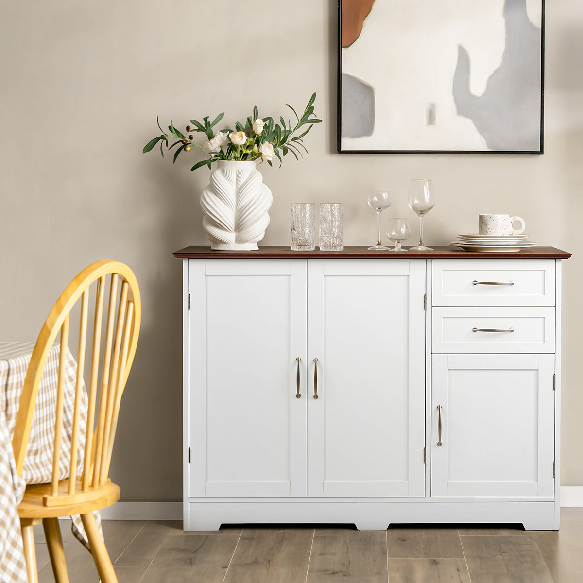 Buffet Computer Desk Buffet Storage Cabinet Kitchen Sideboard with 2 Drawers-White – Level ...