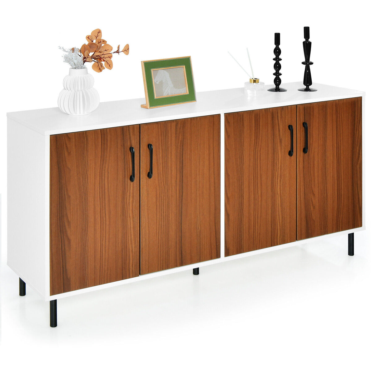 Buffet Computer Desk 4-Door Kitchen Buffet Sideboard for Dining Room and Kitchen-White ...