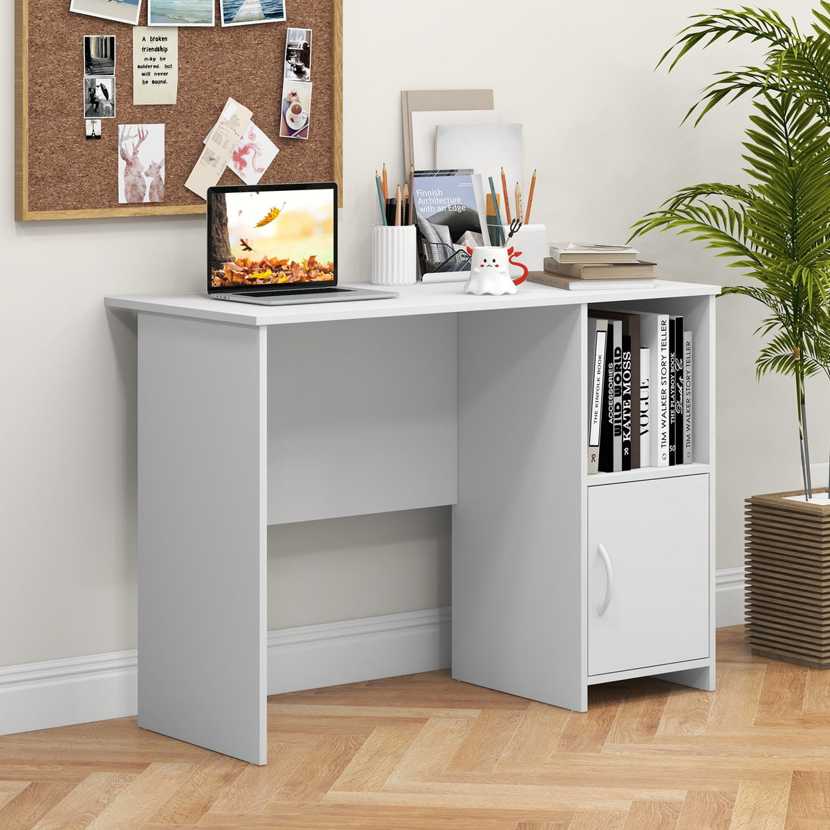 Modern Computer Desk with Cabinet-White – Level Up Desks