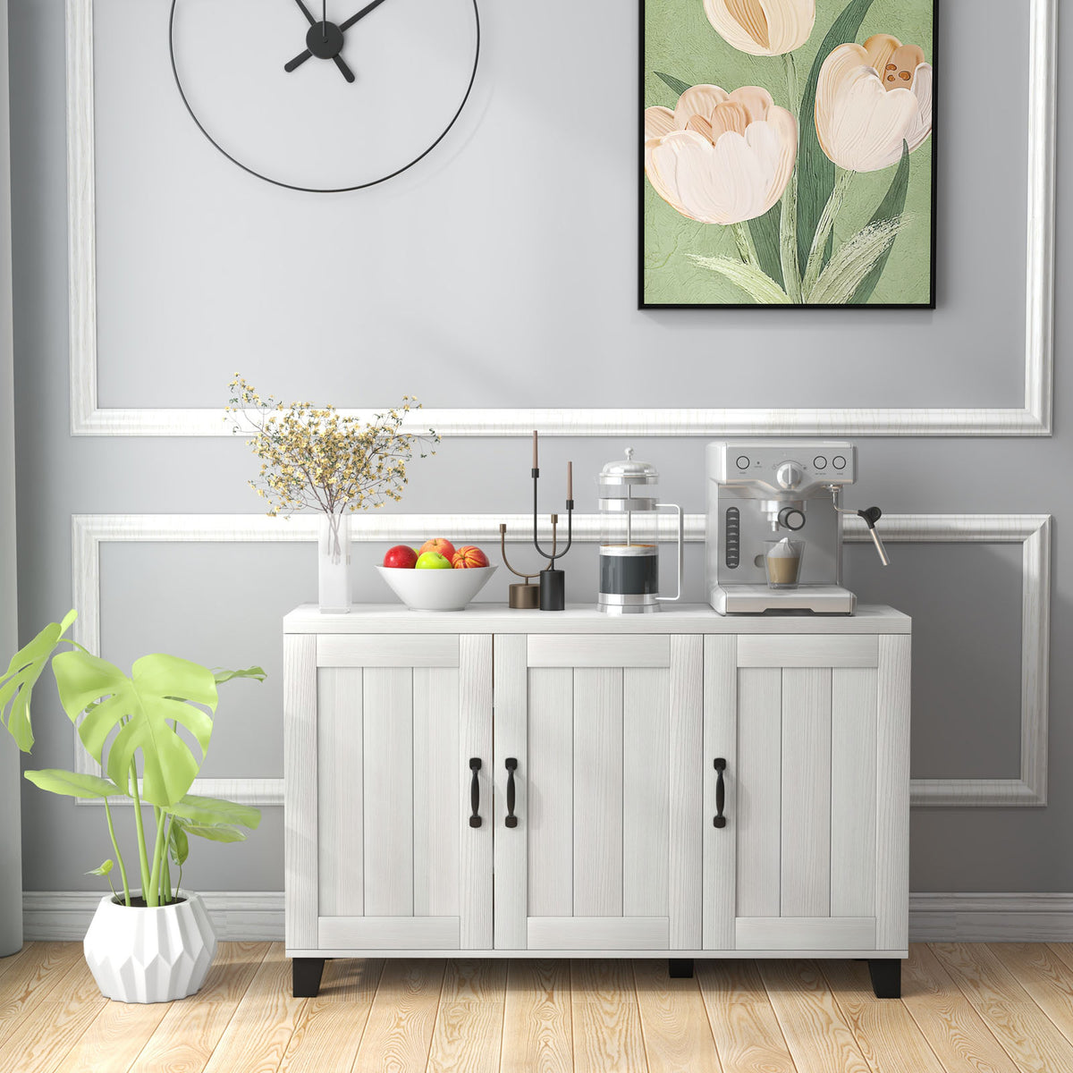 Buffet Computer Desk 3-Door Buffet Sideboard with Adjustable Shelves and Anti-Tipping Kits ...