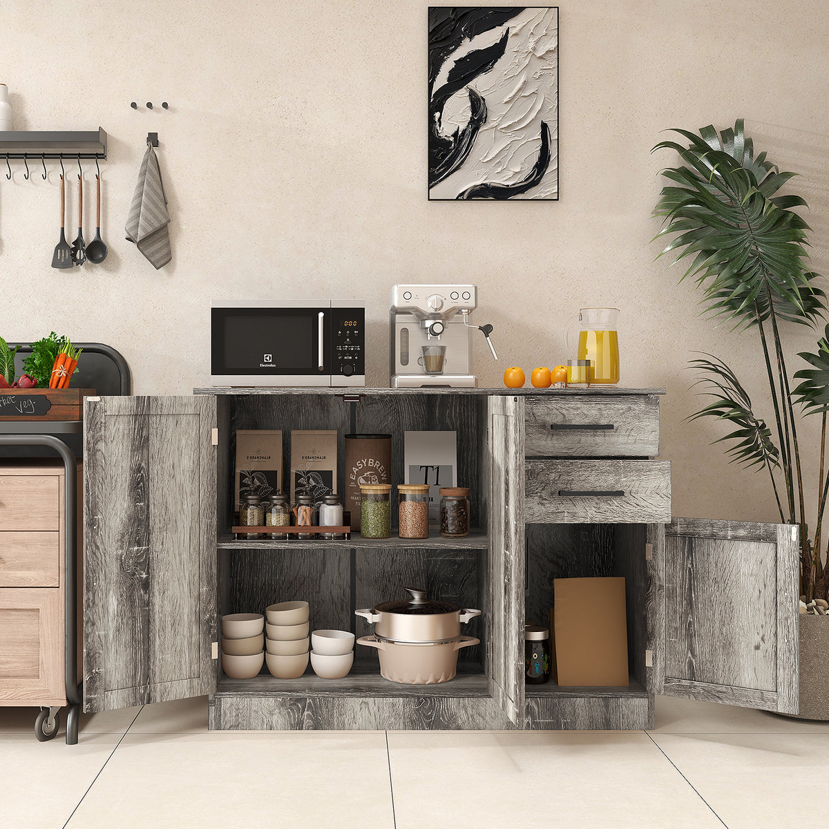 Buffet Computer Desk Buffet Storage Cabinet Kitchen Sideboard with 2 Drawers-Gray – Level Up ...
